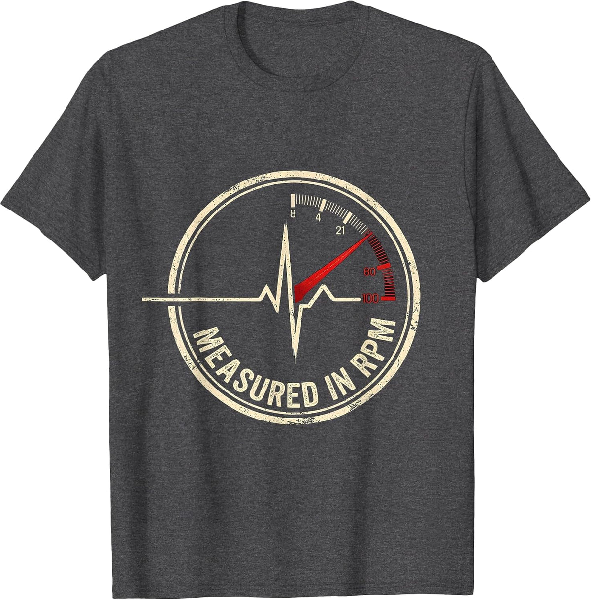 Measured In RPM Funny Car Guy Auto Mechanic Speedometer T-Shirt - Dark Heather Grey