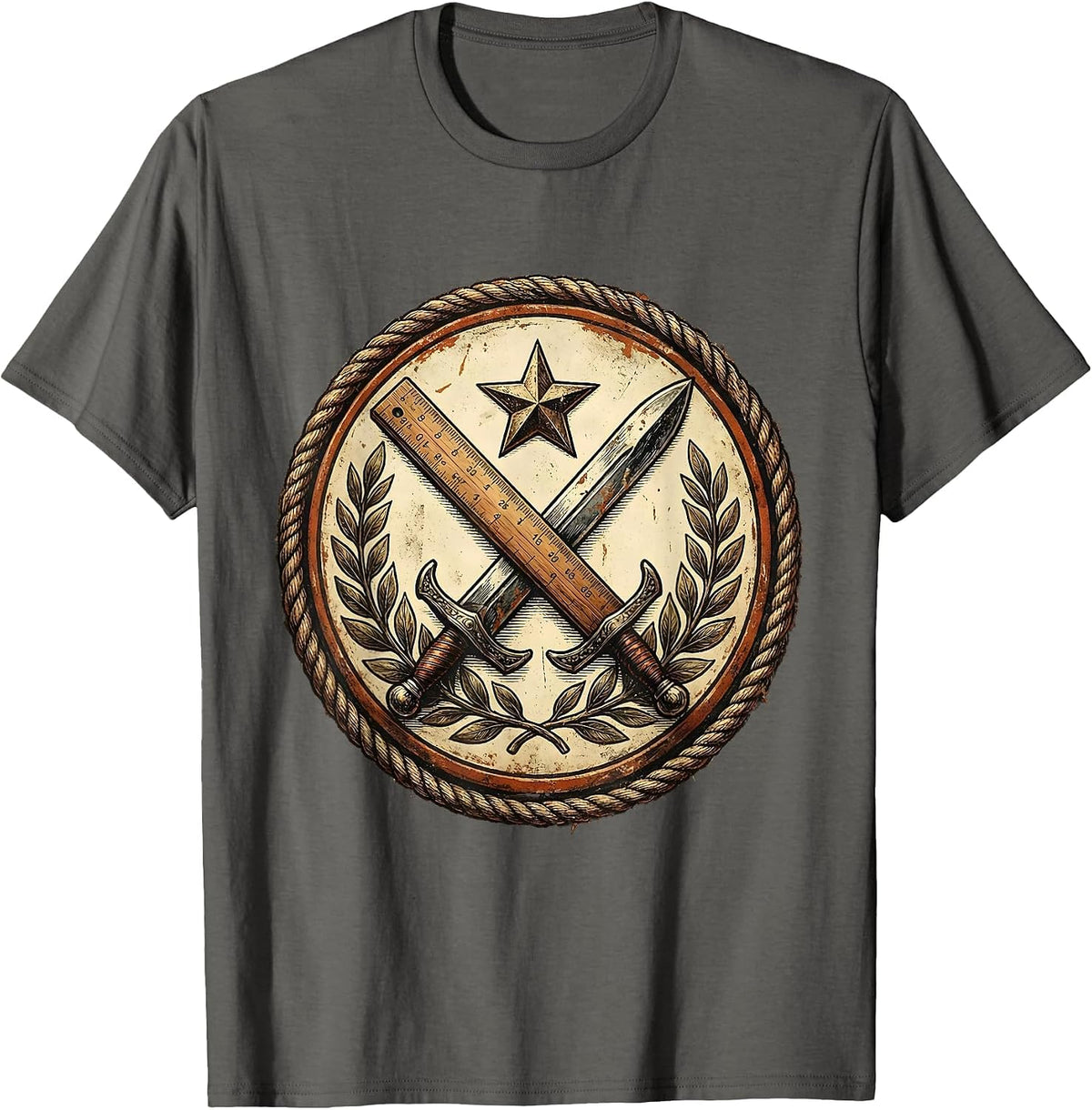Men's Paraprofessional Pencil and Ruler Crossed Swords T-Shirt - Asphalt Grey