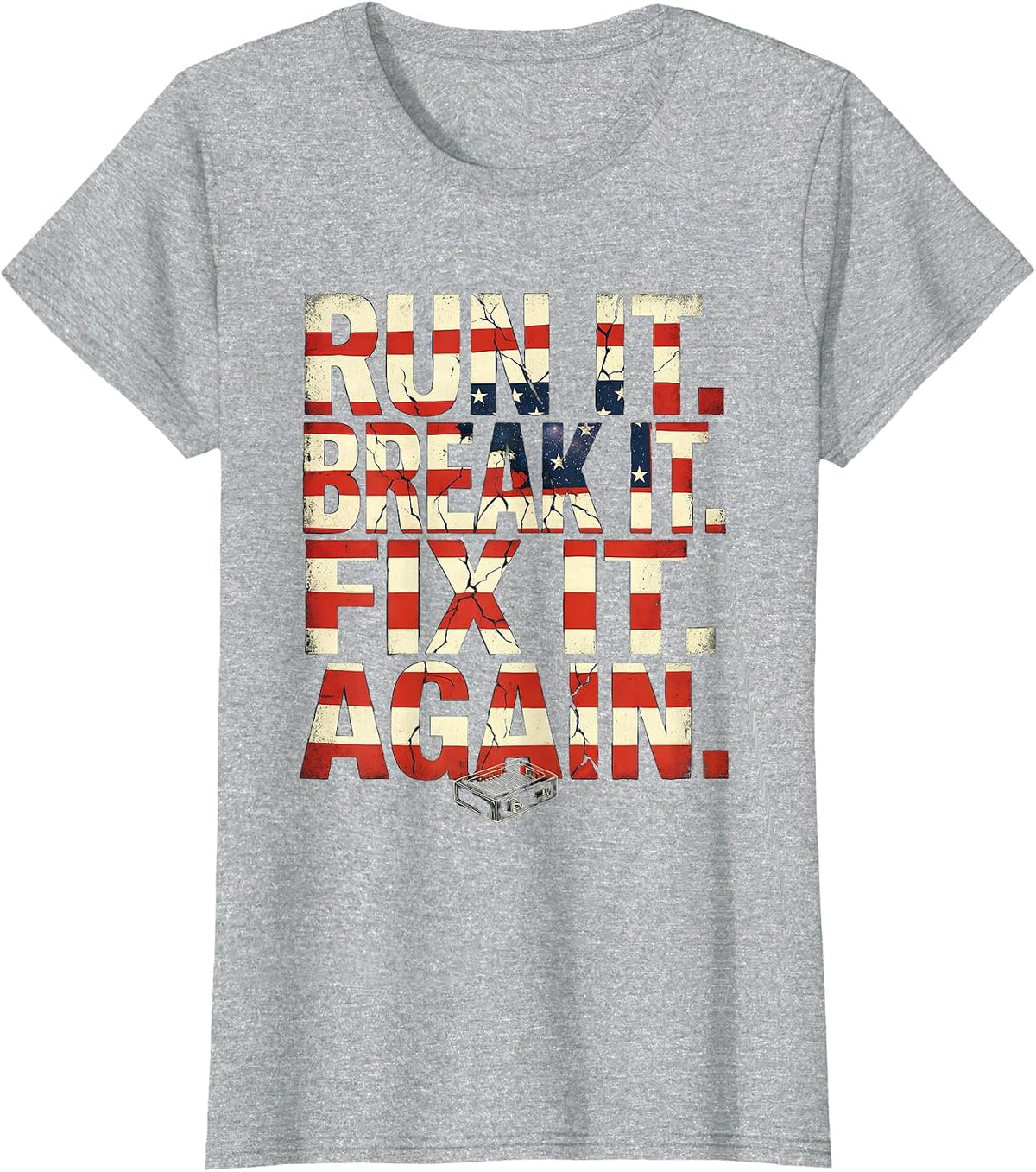 Women's Run It Break It Fix It Again RC Racing American Flag T-Shirt - Heather Grey
