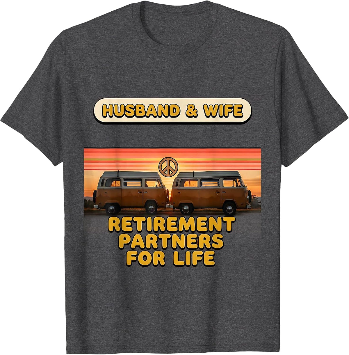 Men's Husband & Wife Retirement Partners For Life Retro T-Shirt - Dark Heather Grey