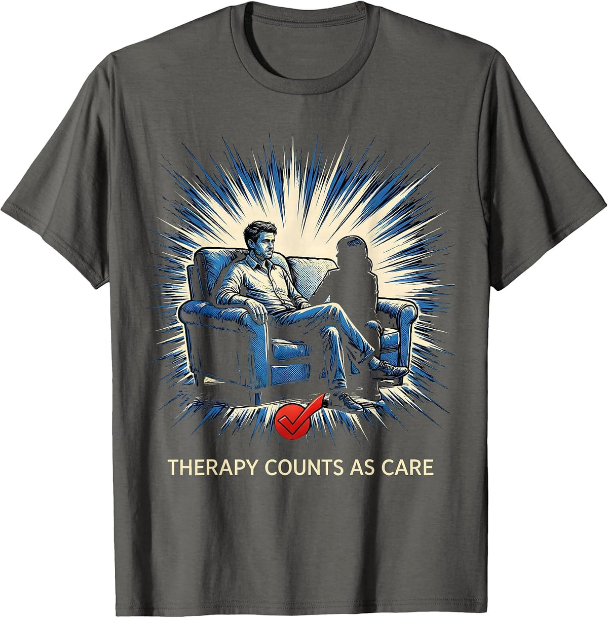 Therapy Counts As Care Comic Book Mental Health Awareness T-Shirt - Asphalt Grey