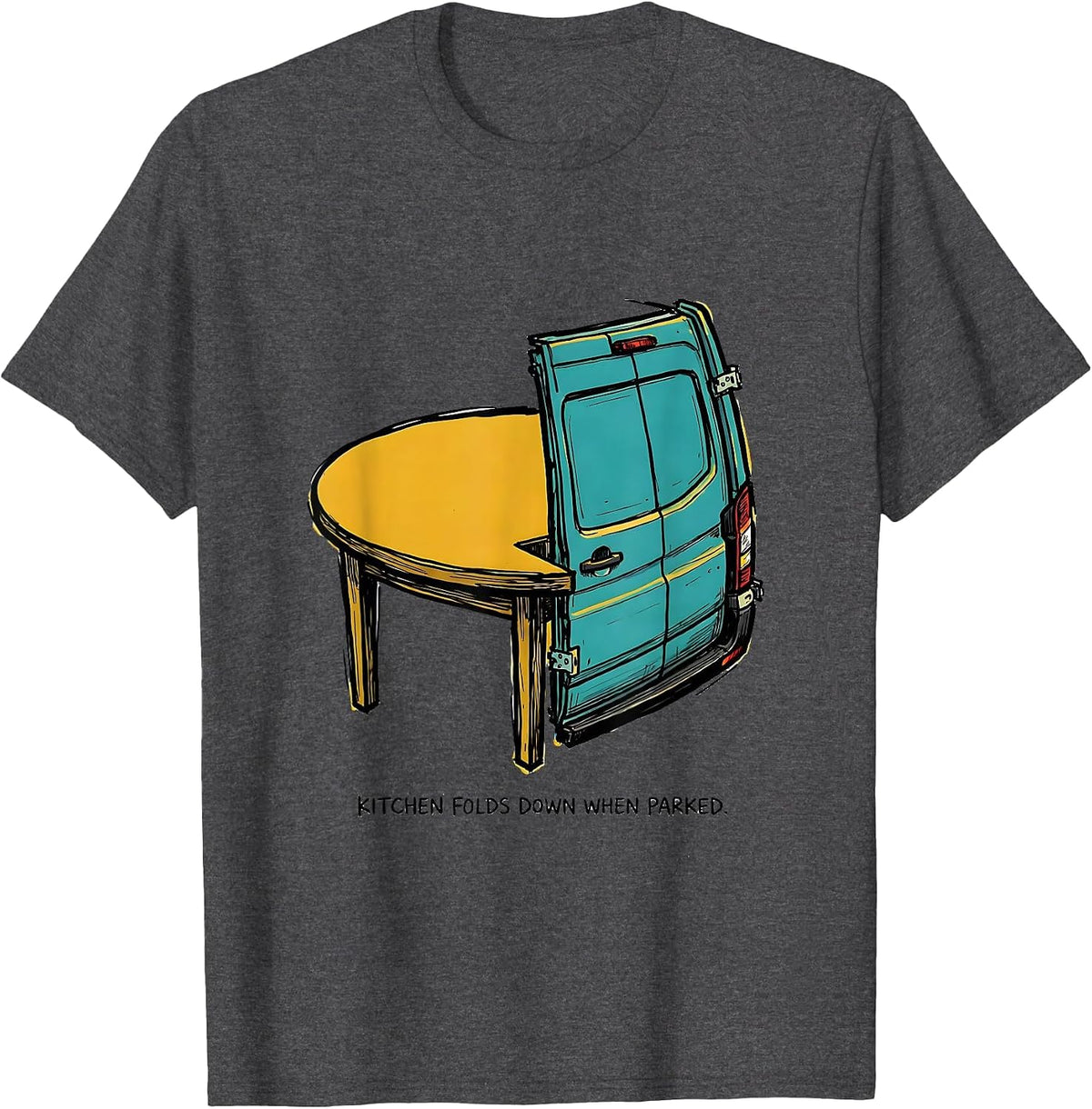 Kitchen Folds Down When Parked Retro Van Life Nomads Vanlife T-Shirt - Dark Heather Grey