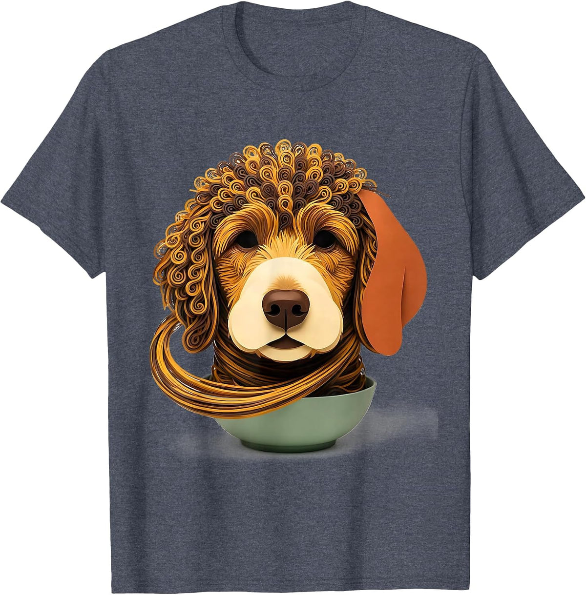 Goldendoodle Noodle Loop Paper Cutout Dog Humor T-Shirt - Heather Blue
