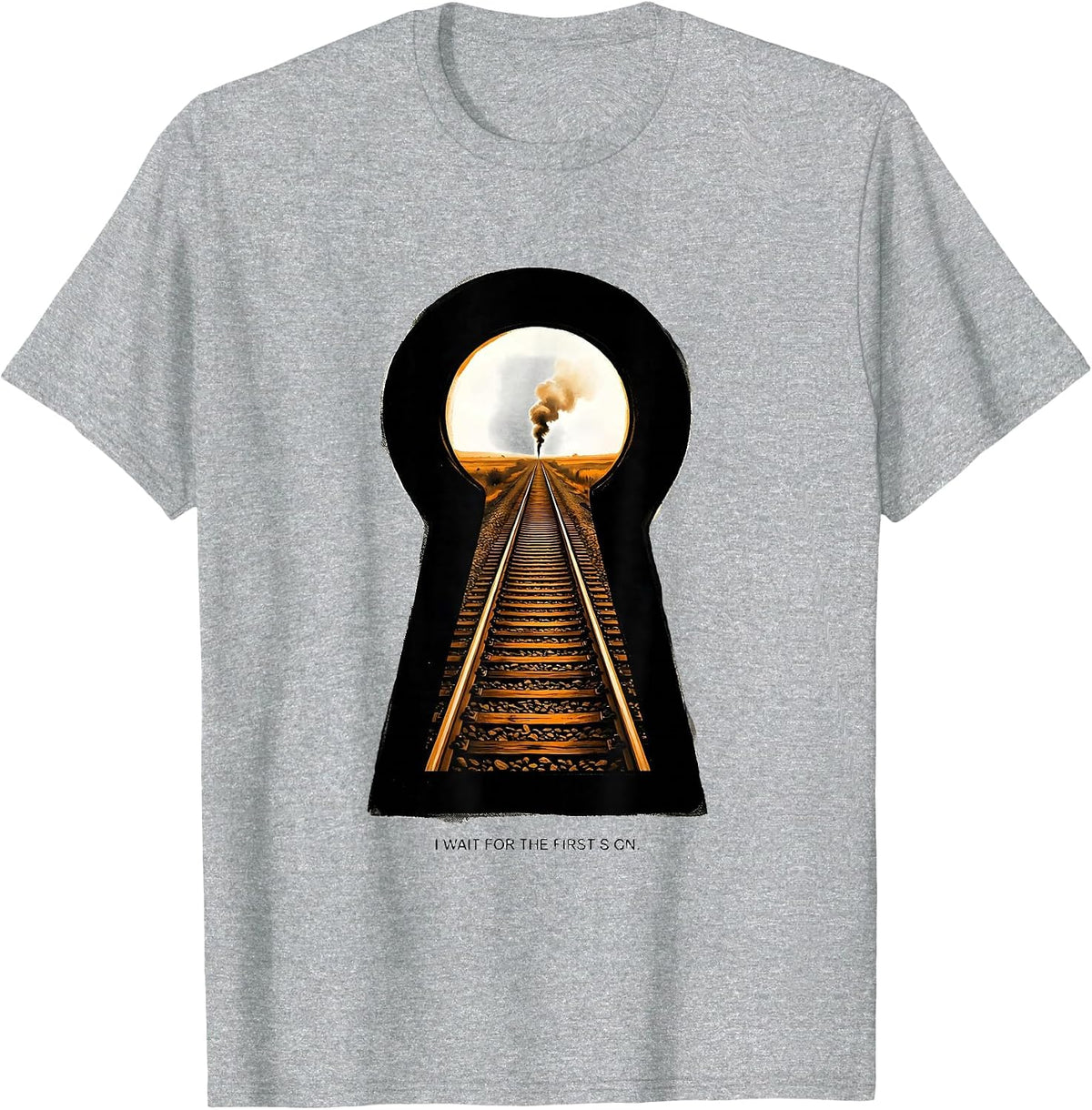 Men's I Wait For The First Sign Retro Steam Locomotive Train T-Shirt - Heather Grey