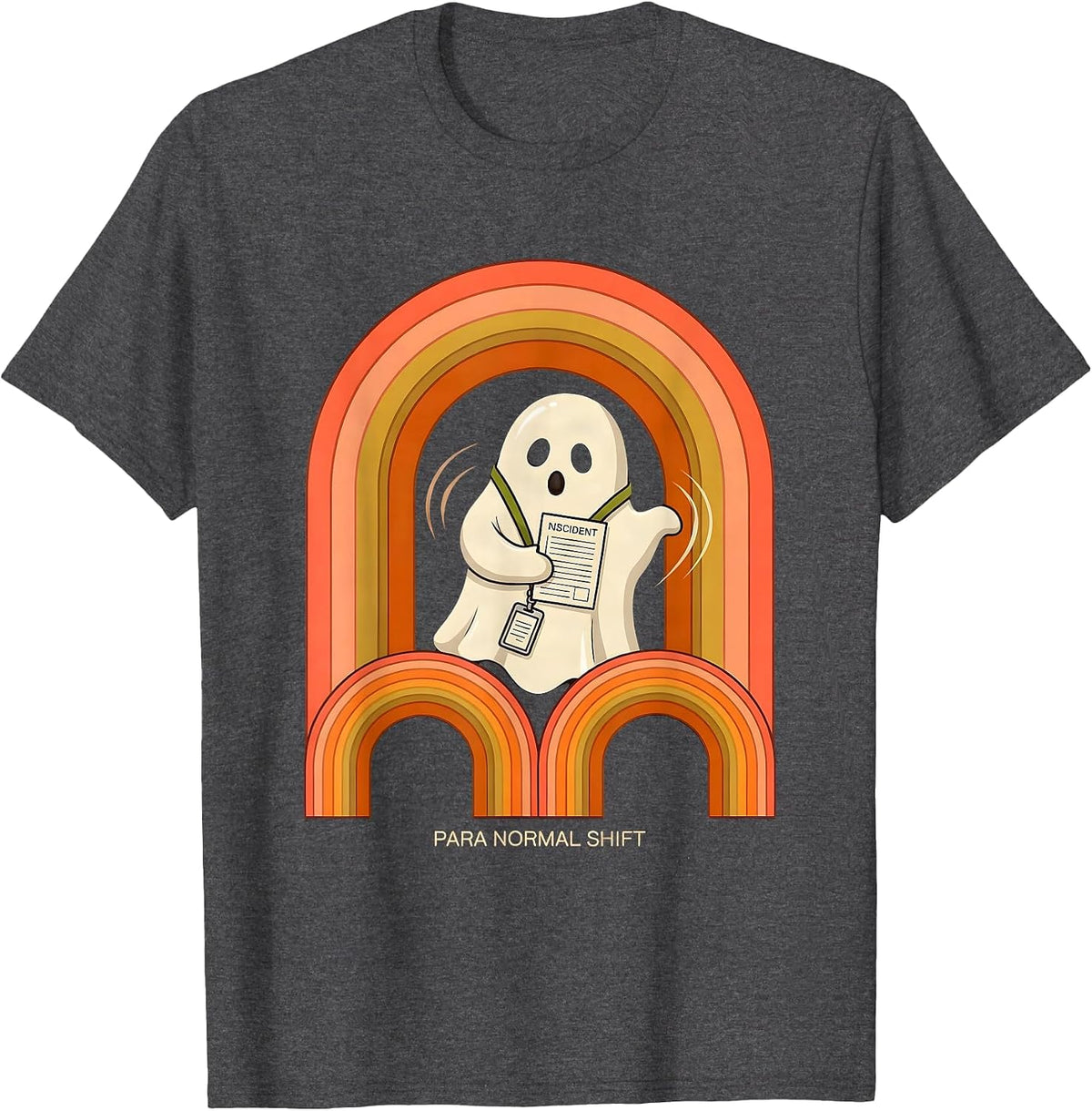 Men's Para Normal Shift Retro 70s Funny Ghost Paraprofessional T-Shirt - Dark Heather Grey