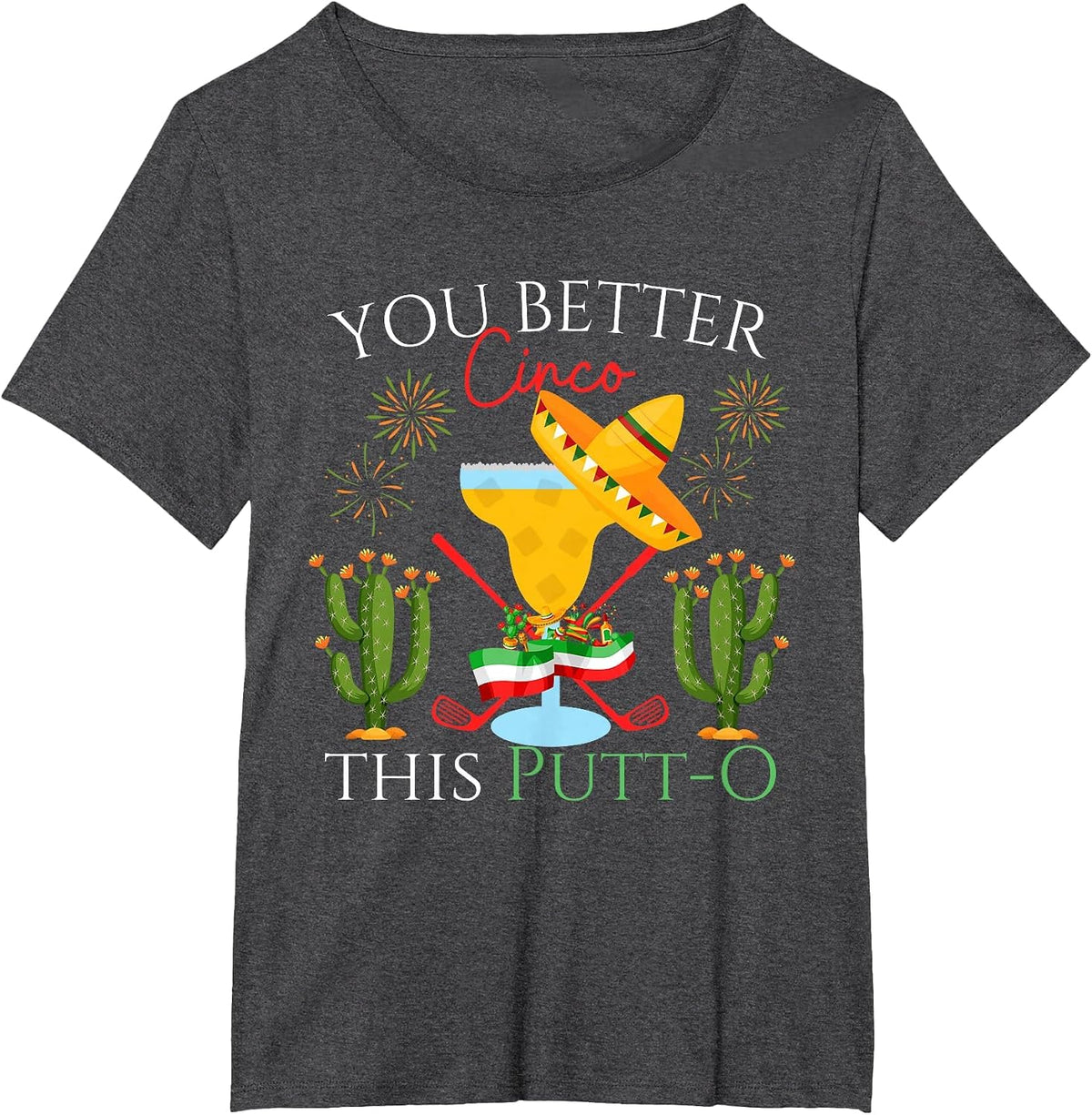 Cinco De Mayo Golf Golfer Drinking Margaritas Tequila T-Shirt - Dark Heather Grey