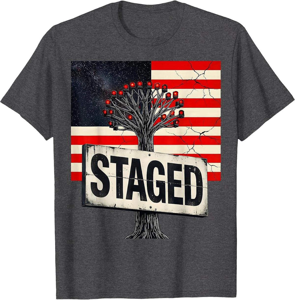 Men's Staged Patriotic RC Car Racing Drag Strip Tree Light Gift T-Shirt - Dark Heather Grey