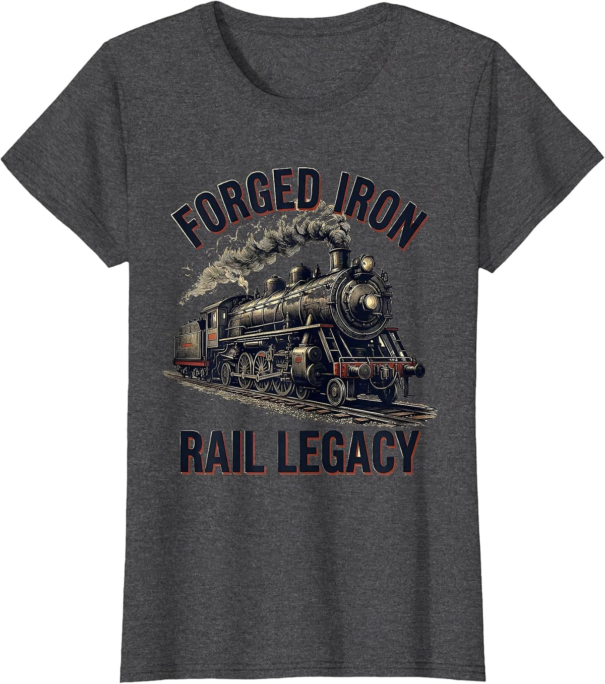 Women's Forged Iron Rail Legacy Vintage Steam Locomotive Railroad T-Shirt - Dark Heather Grey