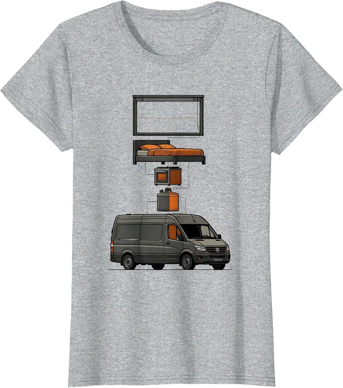 Women's Exploded Van Conversion Technical Nostalgic Vanlife T-Shirt - Heather Grey