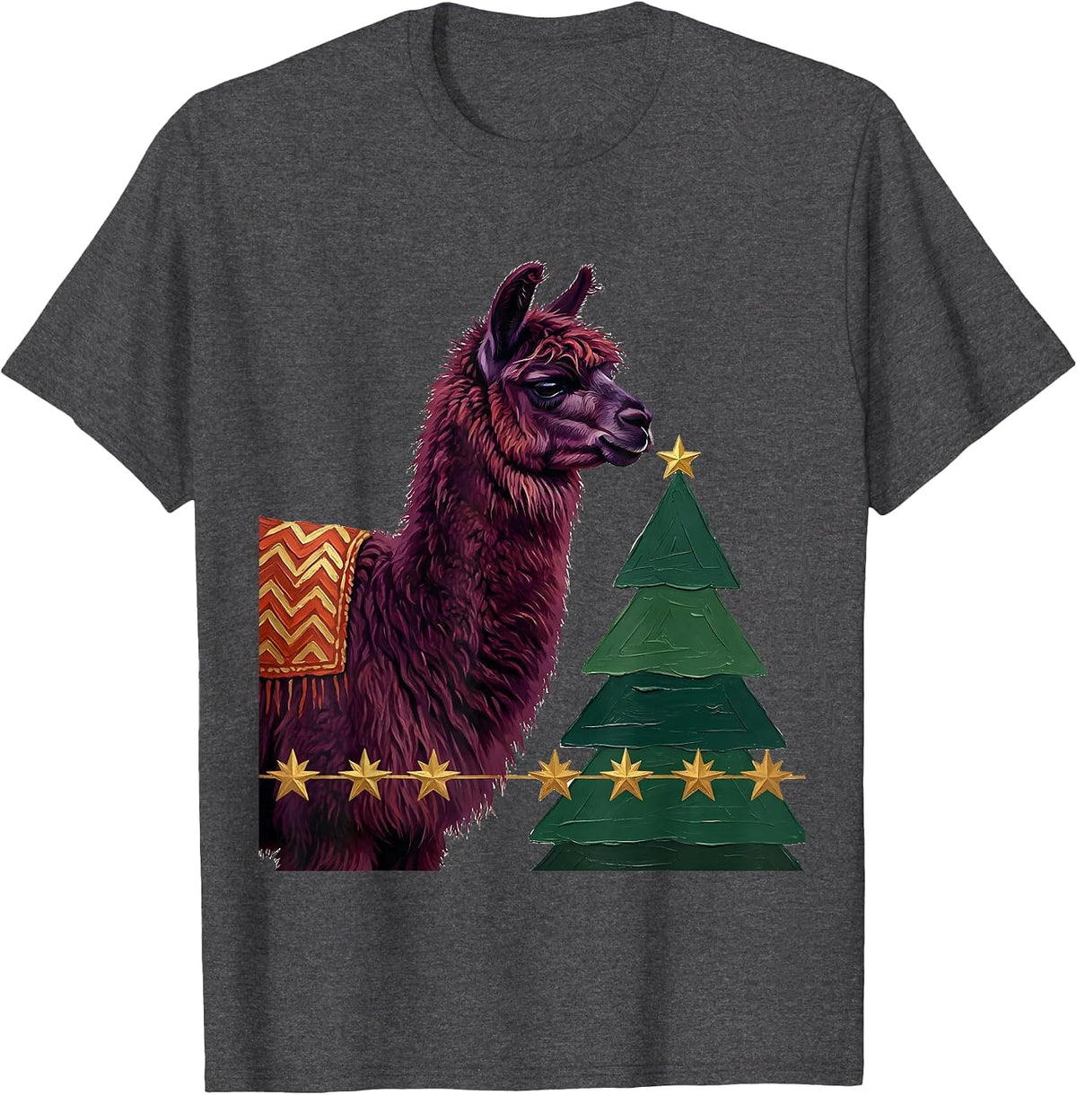 Men's Llama Christmas Broad Side-Profile Animal Lover Holiday T-Shirt - Dark Heather Grey