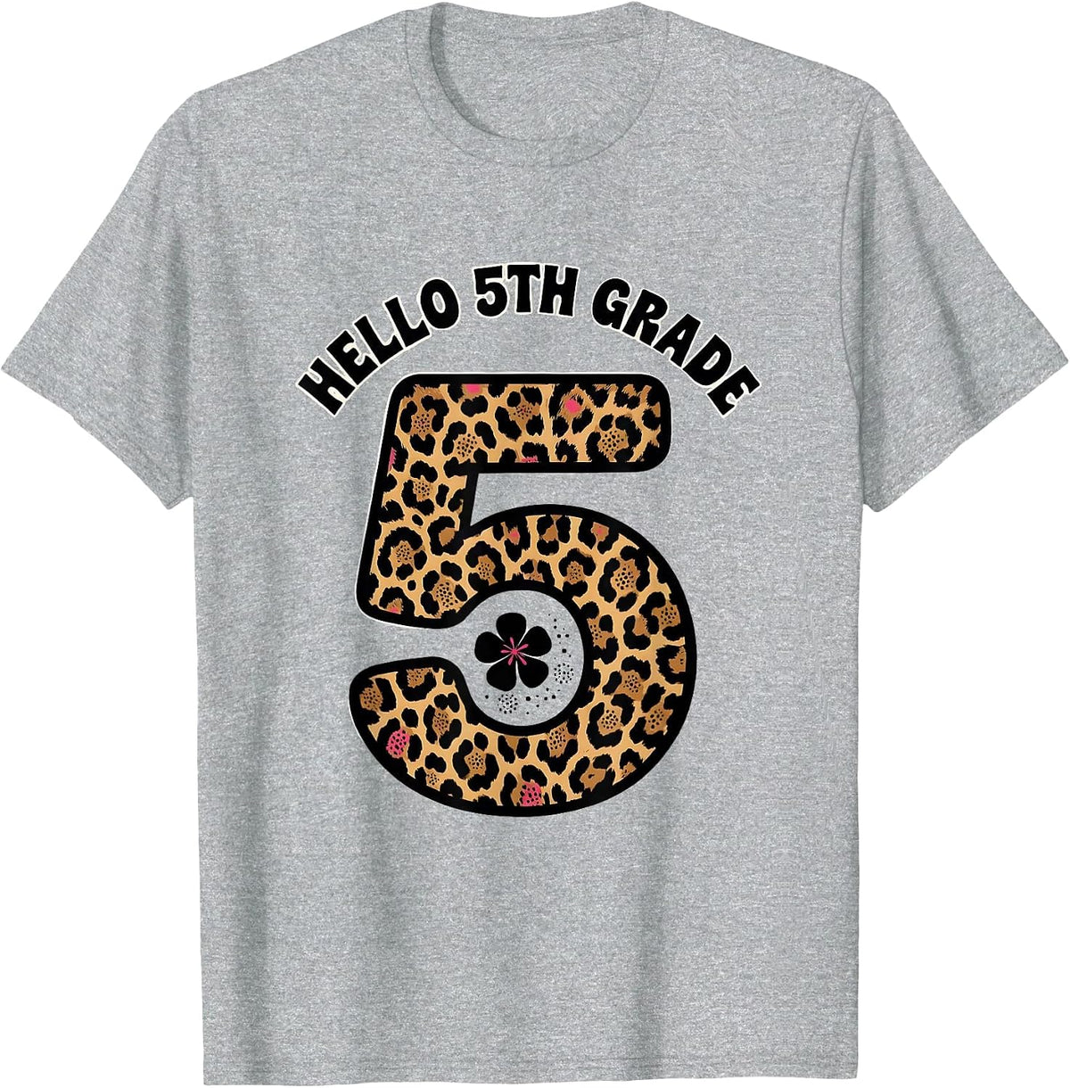 Men's Hello 5th Grade Leopard Teacher Back To School Girls T-Shirt - Heather Grey