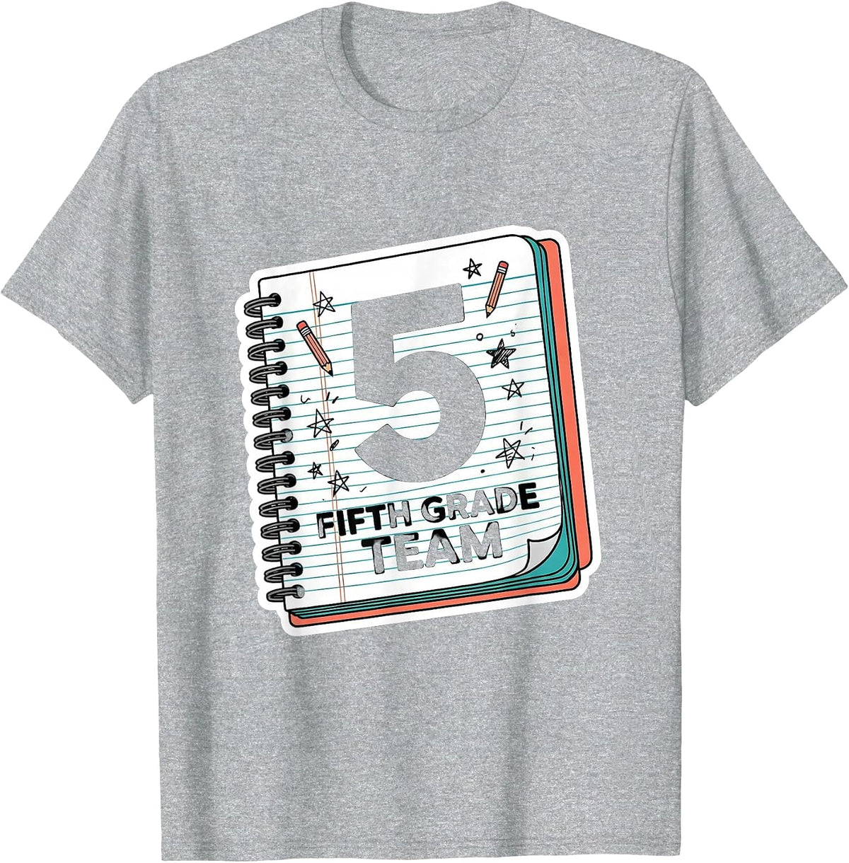 Men's Fifth Grade Team Playful Teacher Back to School Sticker T-Shirt - Heather Grey
