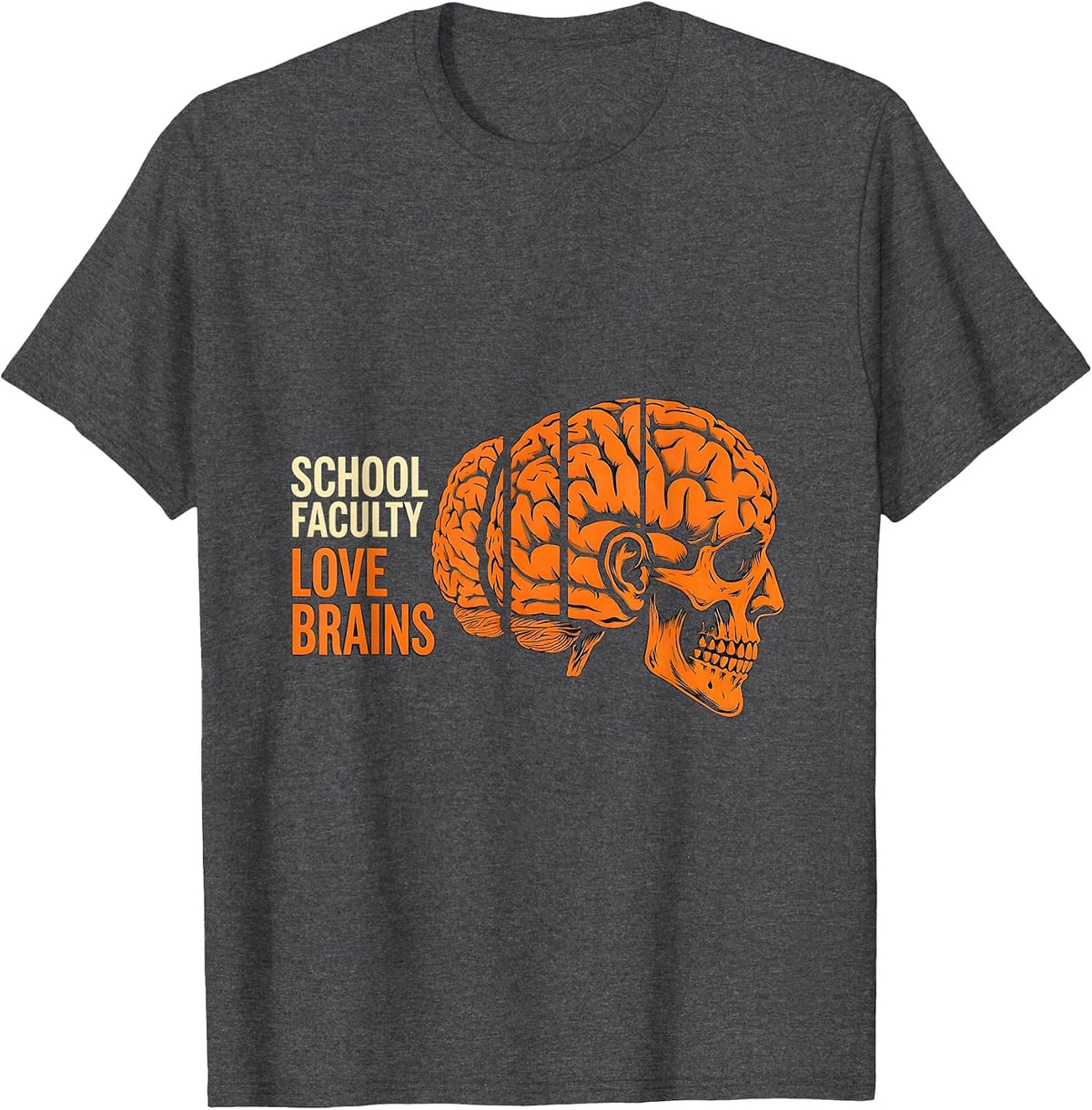 Men's School Faculty Love Brains Funny Zombie Teacher Halloween T-Shirt - Dark Heather Grey