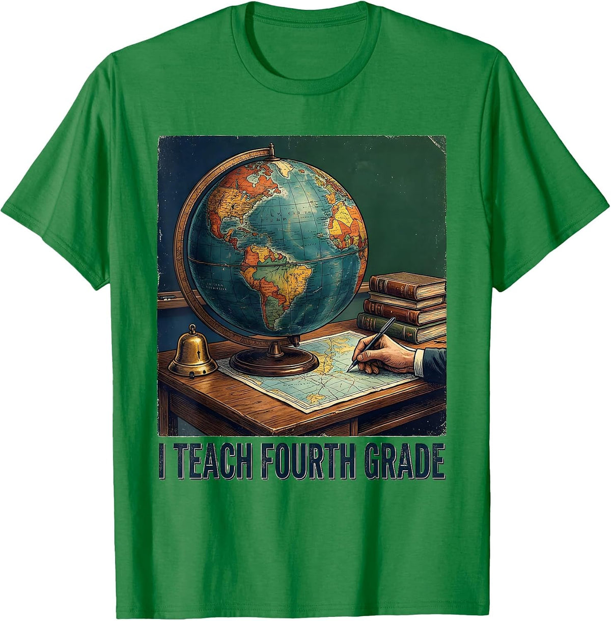 Men's I Teach Fourth Grade Vintage Teacher Appreciation Back T-Shirt - Kelly Green