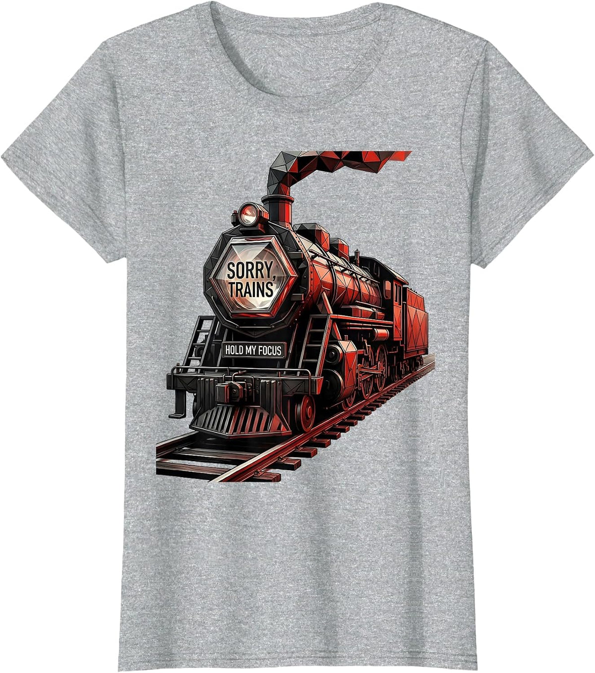 Sorry Trains Hold My Focus Geometric Vintage Train T-Shirt - Heather Grey