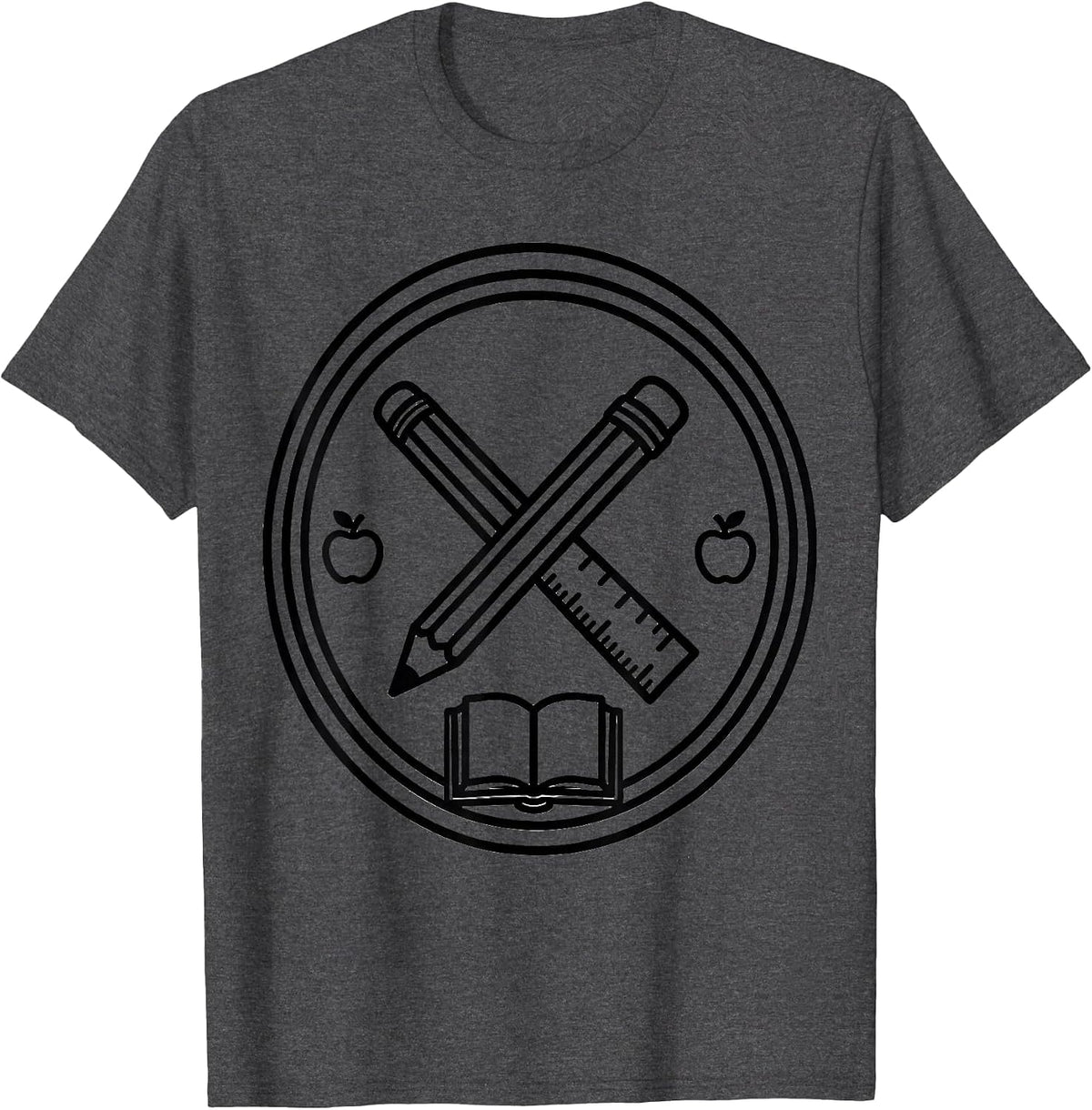 4th Grade Teacher Pencil Ruler Crest Design T-Shirt - Dark Heather Grey