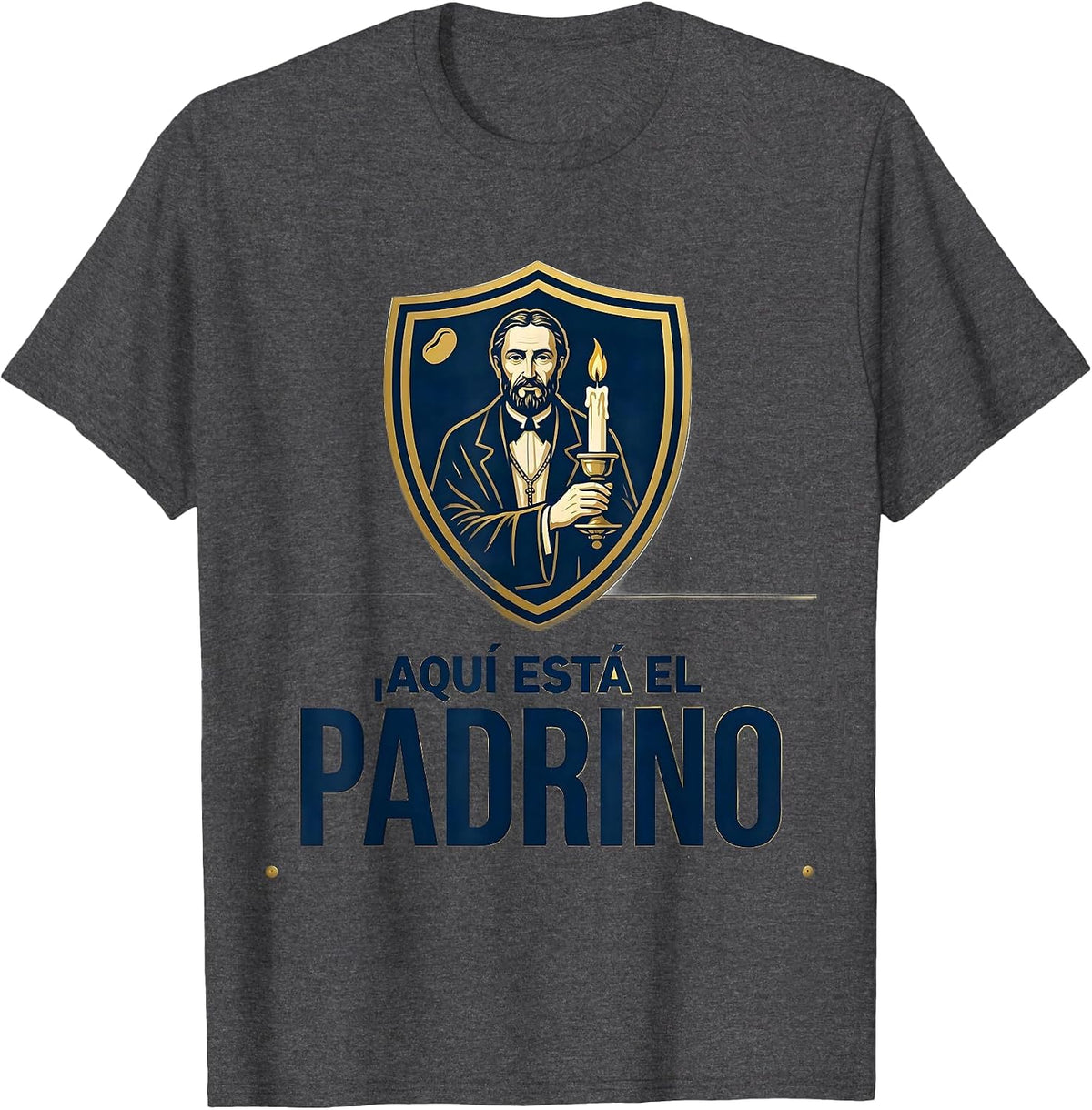 Men's ¡Aquí Está El Padrino! Mexican Bingo Family Role Humor T-Shirt - Dark Heather Grey