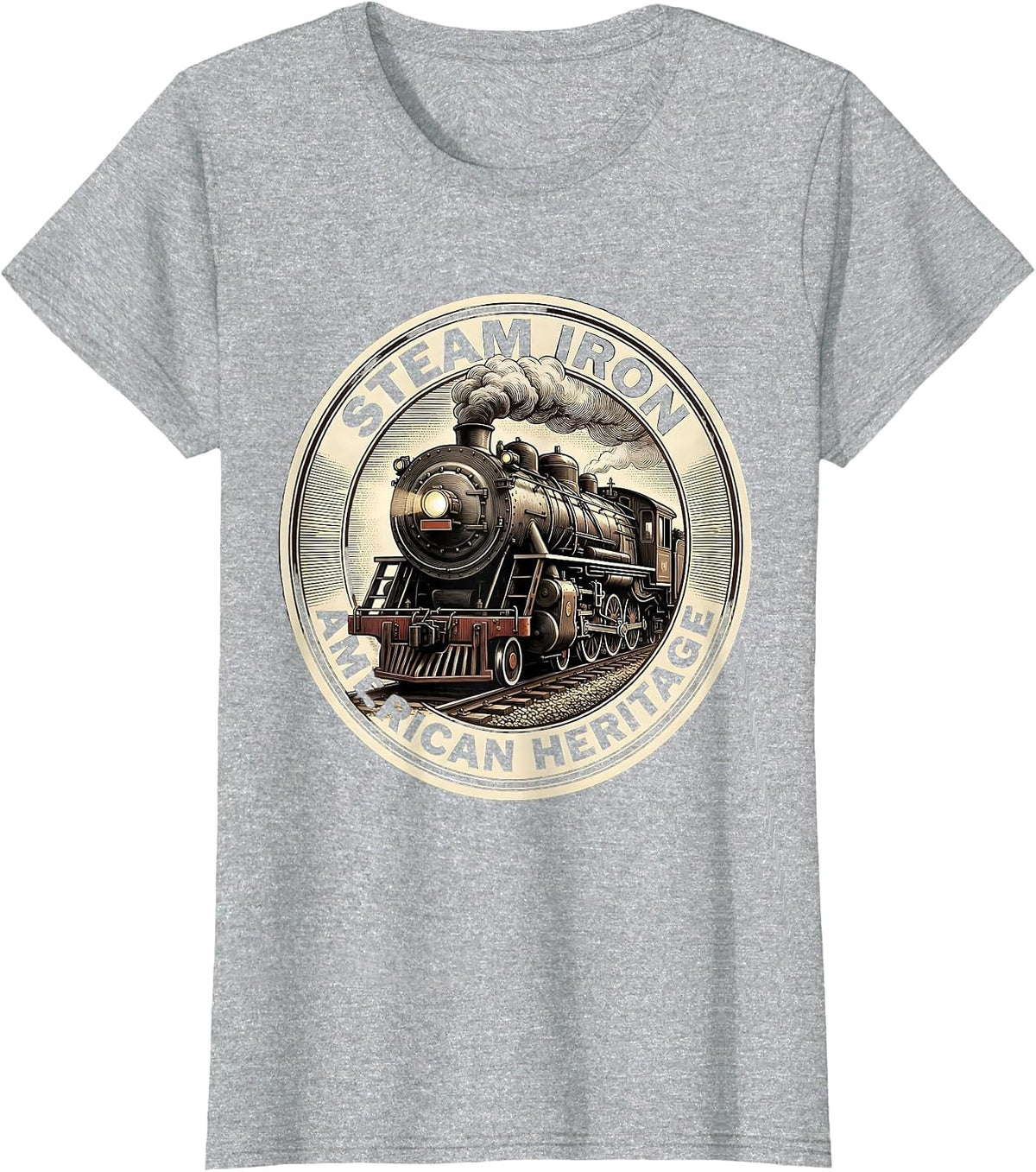 Steam Iron American Heritage Vintage Steam Locomotive Train T-Shirt - Heather Grey
