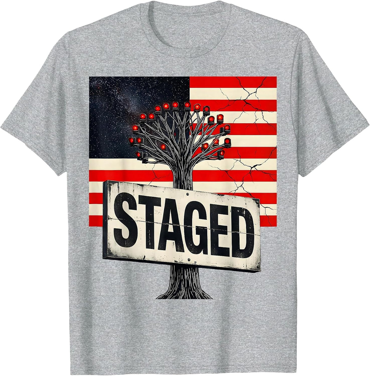 Men's Staged Patriotic RC Car Racing Drag Strip Tree Light Gift T-Shirt - Heather Grey