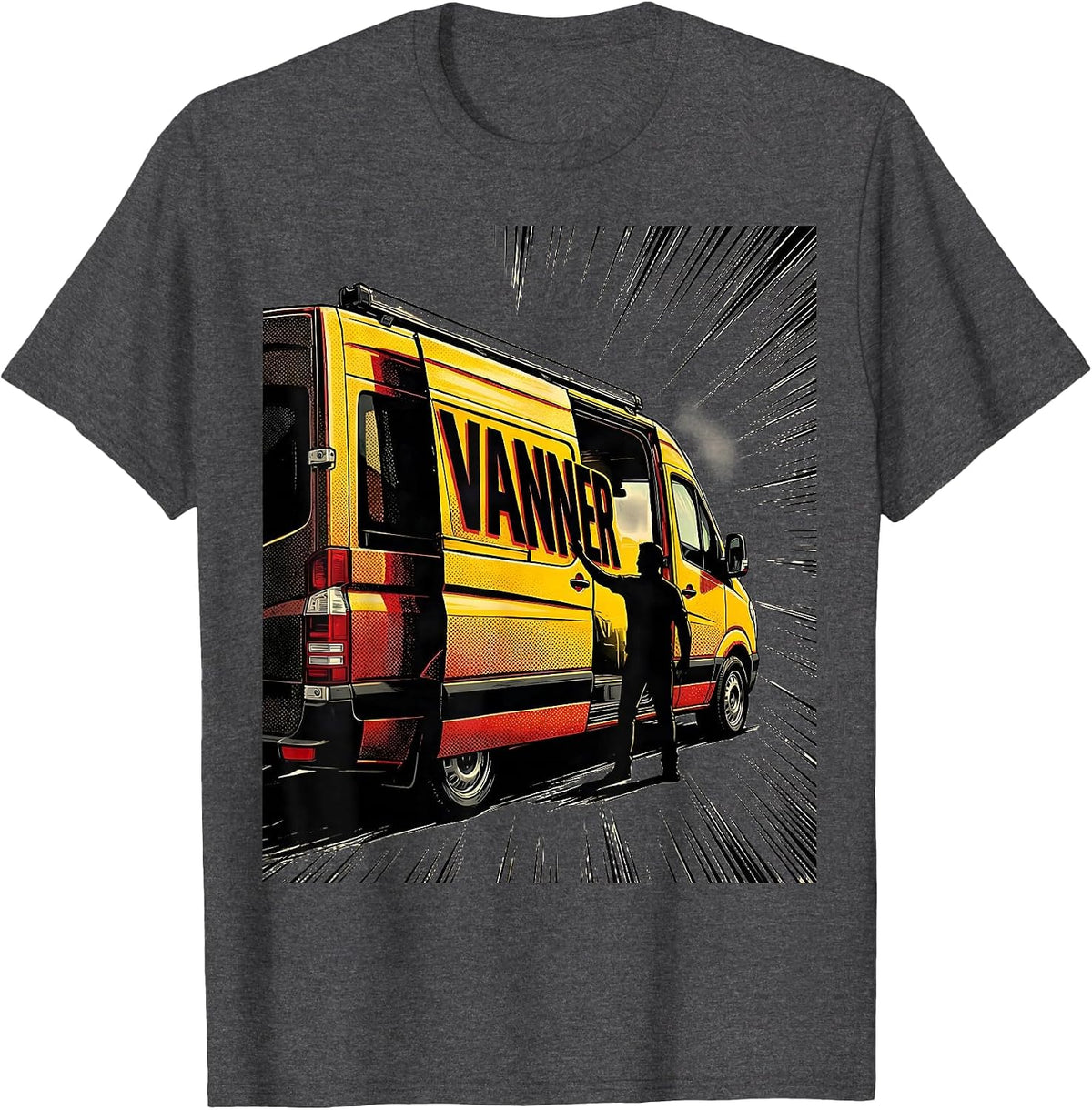 Men's Vanner Comic Book Van Life Road Trip Camper Van Enthusiast T-Shirt - Dark Heather Grey