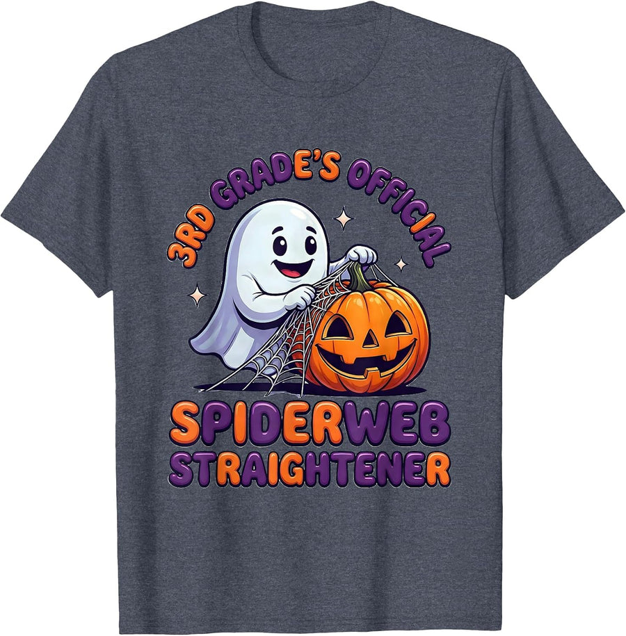 3rd Grade's Official Spiderweb Straightener Spooky Teacher T-Shirt - Heather Blue