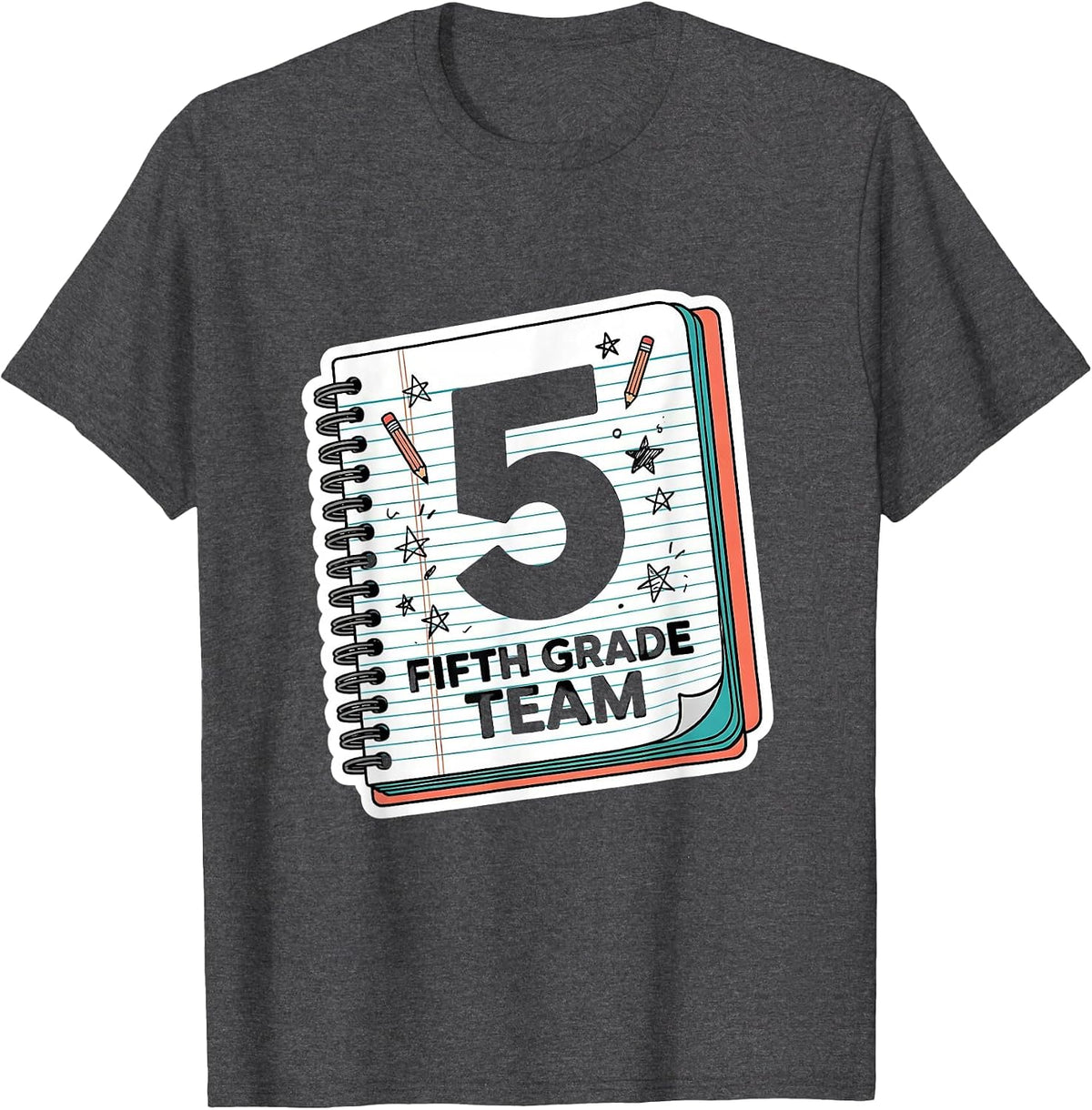 Men's Fifth Grade Team Playful Teacher Back to School Sticker T-Shirt - Dark Heather Grey