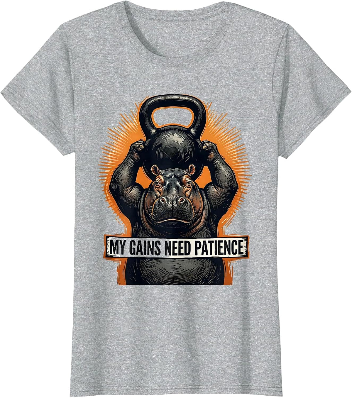 My Gains Need Patience Funny Gym Weightlifting Workout T-Shirt - Heather Grey