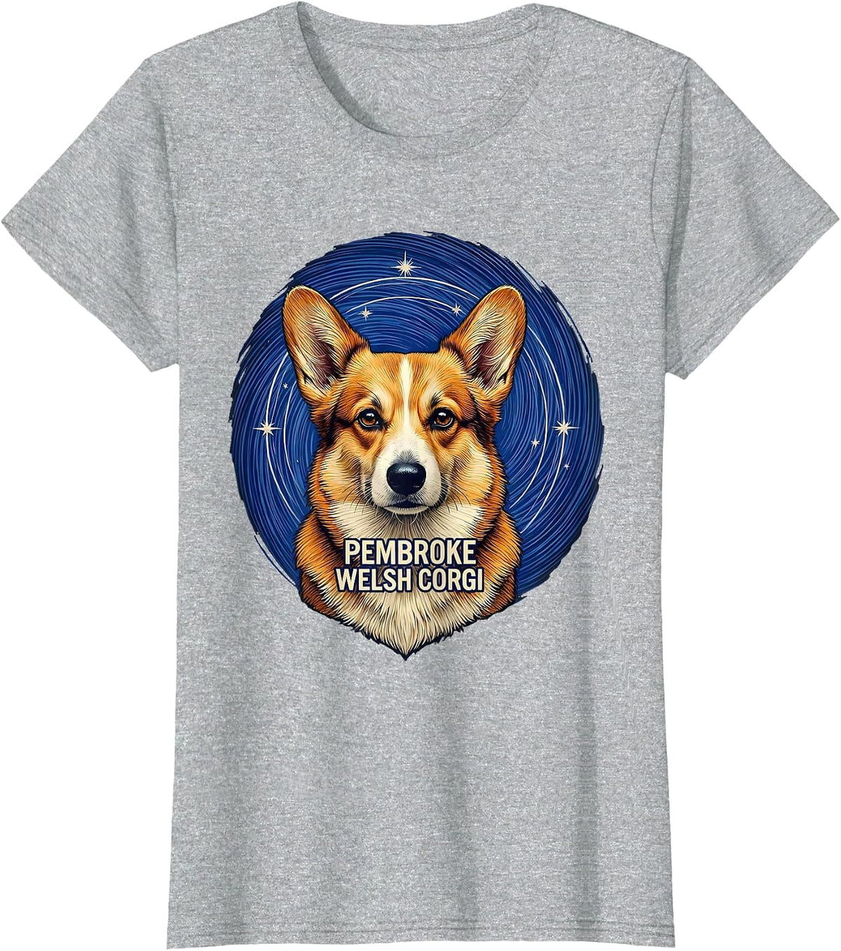 Pembroke Welsh Corgi Van Gogh Style Starry Night Portrait T-Shirt - Heather Grey