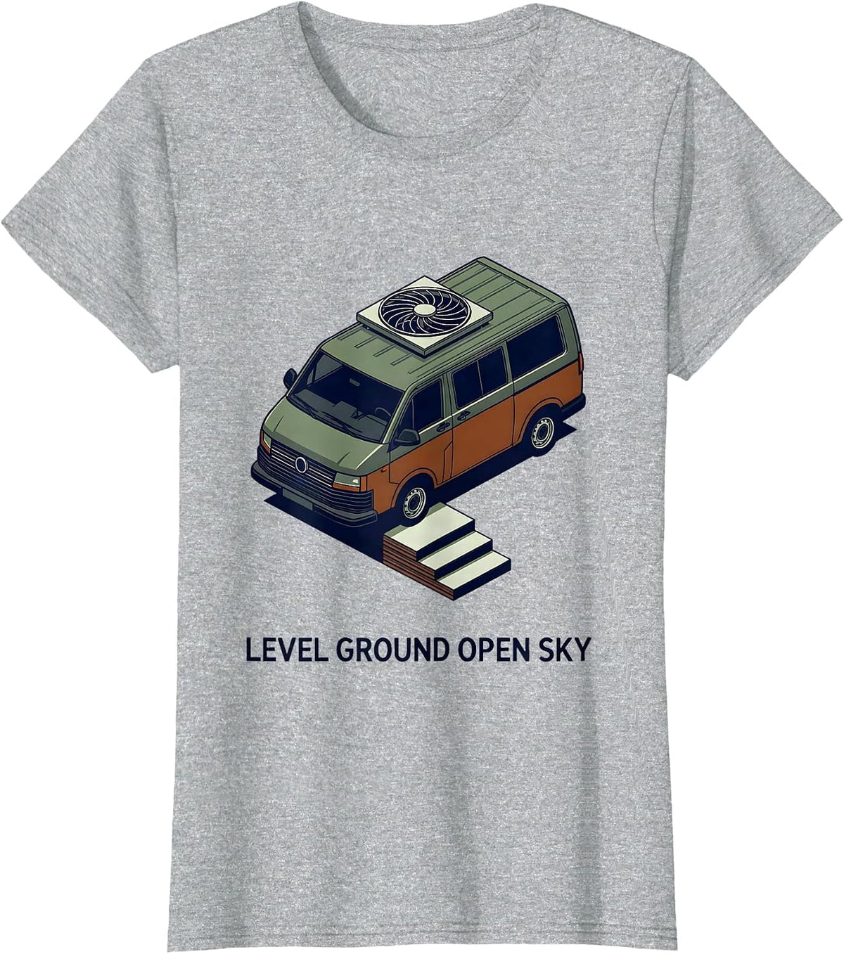 Level Ground Open Sky Isometric Van Life Retro Campervan T-Shirt - Heather Grey