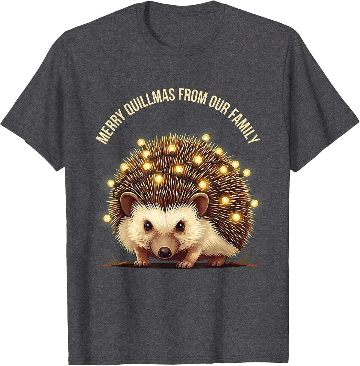 Merry Quillmas From Our Family Cute Hedgehog Lover Holiday T-Shirt - Dark Heather Grey