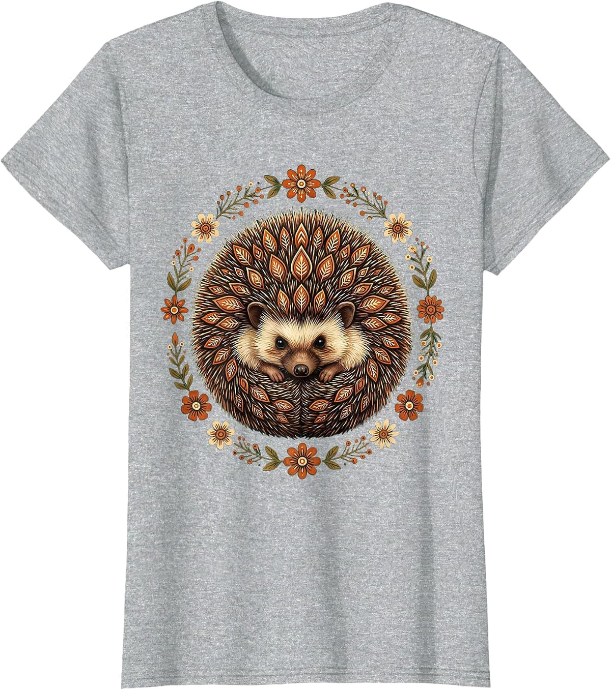 Cute Baby Hedgehog Curled Up Tiny Ball Design T-Shirt - Heather Grey