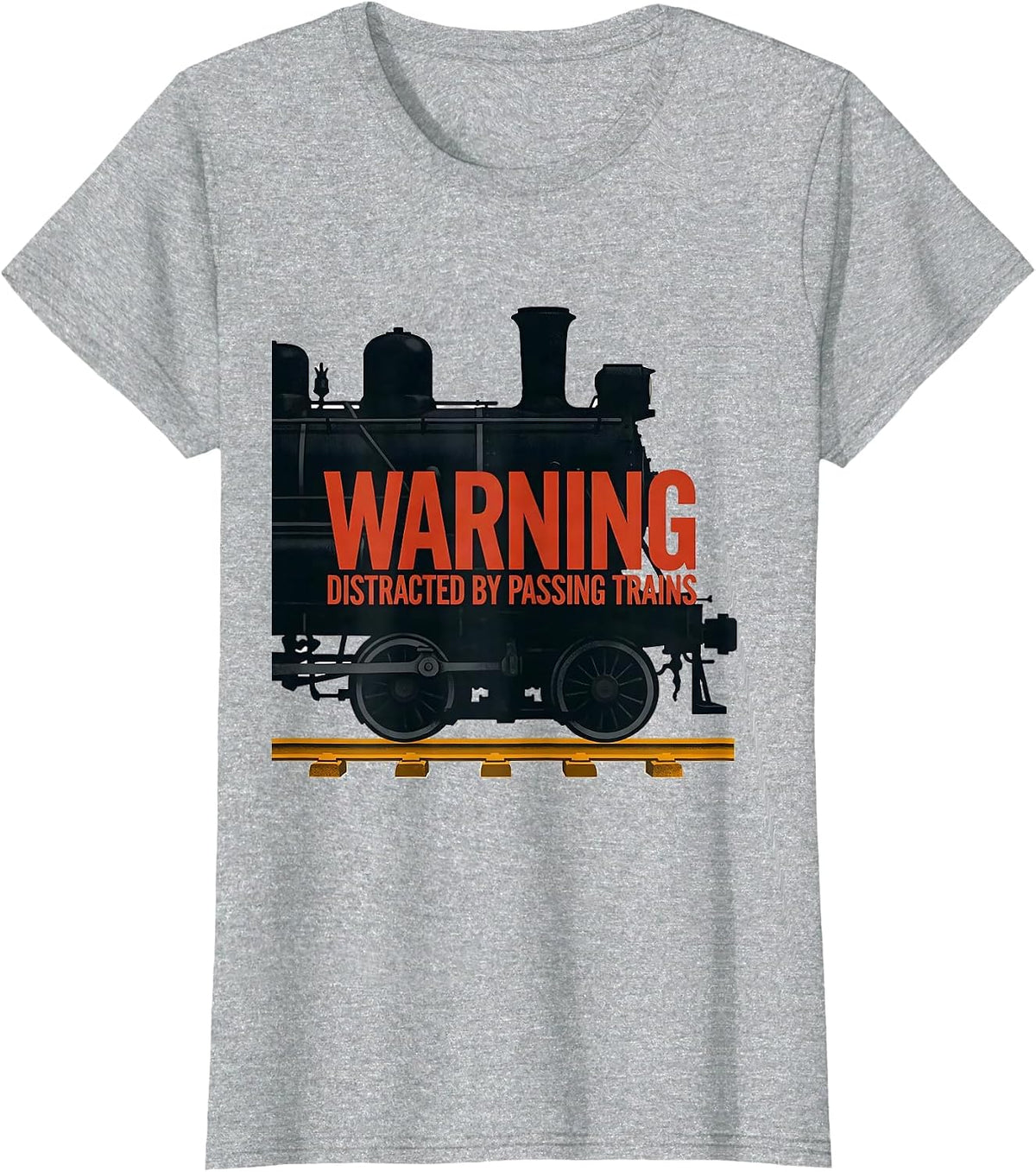 Warning Distracted By Passing Trains Retro Train Enthusiast T-Shirt - Heather Grey