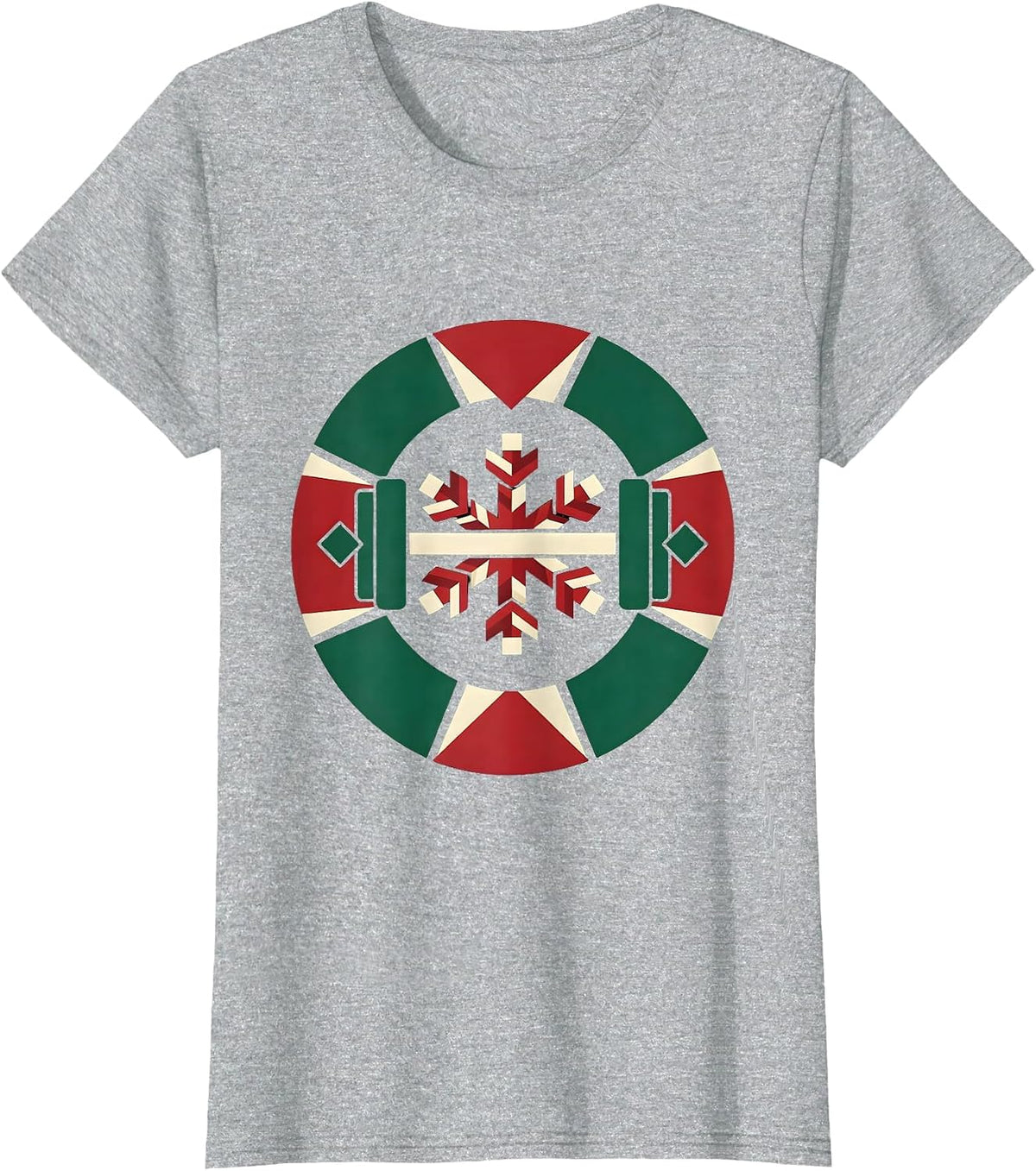 Quilted Barbell Snowflake Gym Humor Christmas Fitness Gift T-Shirt - Heather Grey