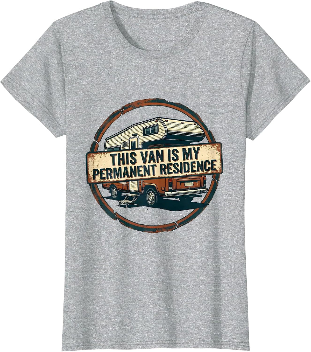 This Van Is My Permanent Residence Retro Van Life Nomad T-Shirt - Heather Grey