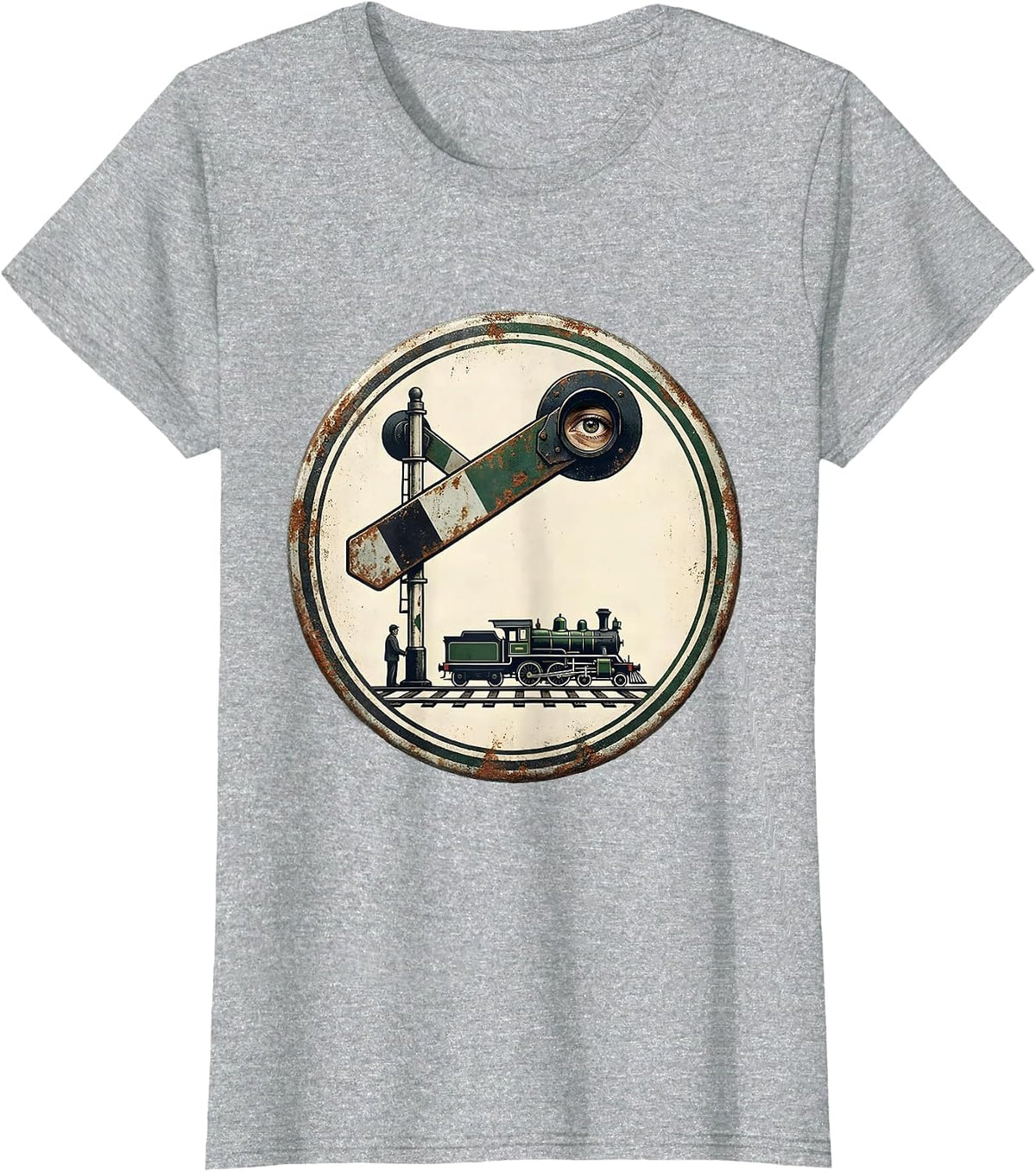 Vintage Steam Locomotive Train Enthusiast Badge T-Shirt - Heather Grey
