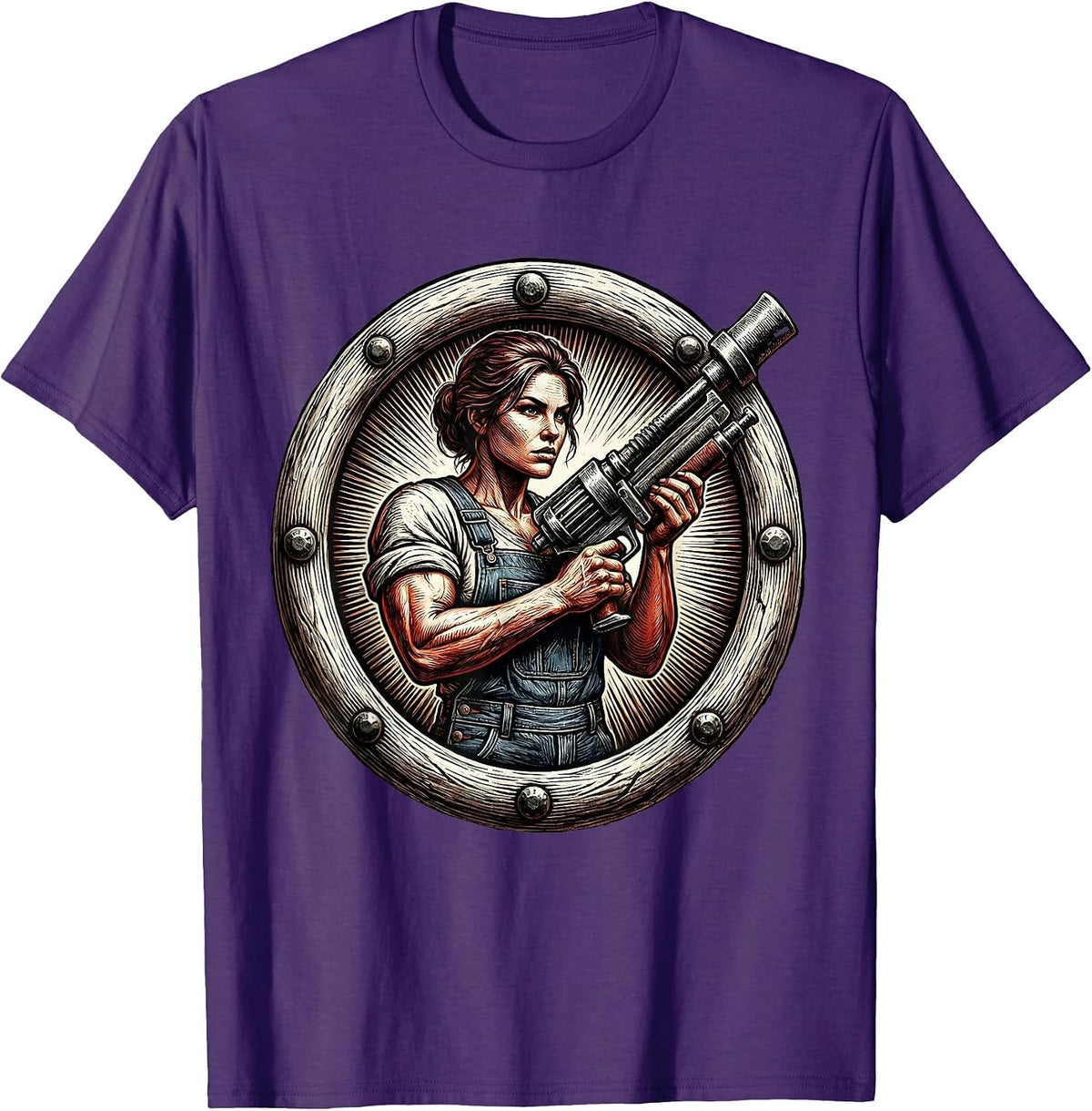 Men's Rosie the Riveter Rivet Gun Illustration T-Shirt - Purple