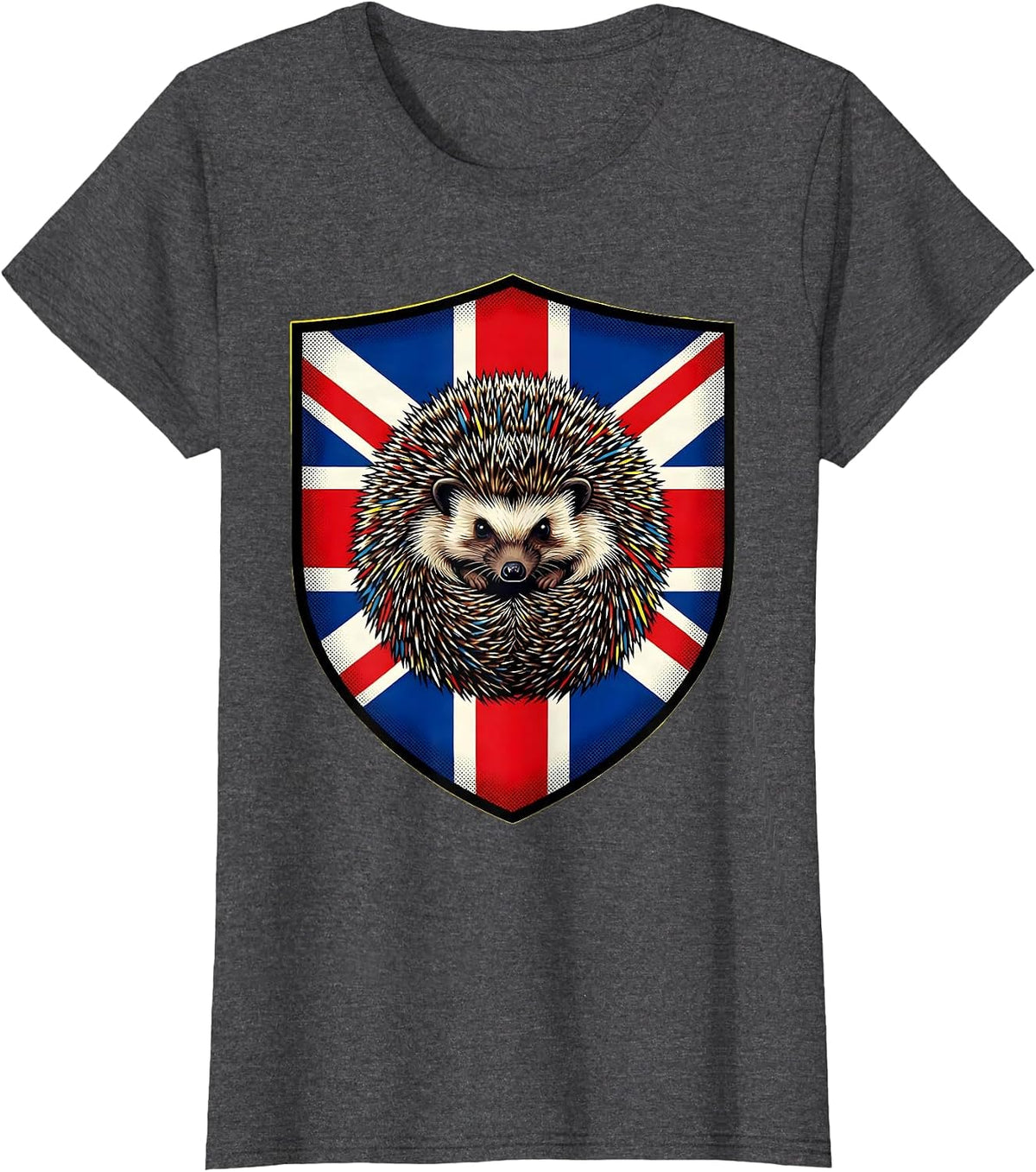 Women's British Pride Hedgehog Union Jack Shield T-Shirt - Dark Heather Grey