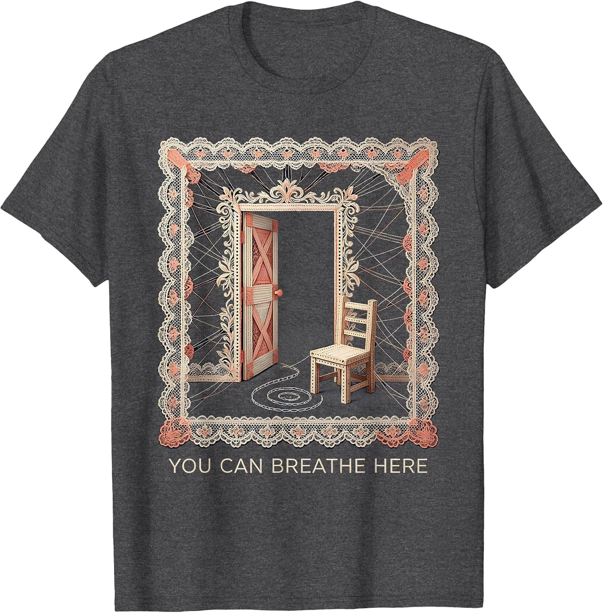 Men's You Can Breathe Here Supportive Mental Health Counselor T-Shirt - Dark Heather Grey
