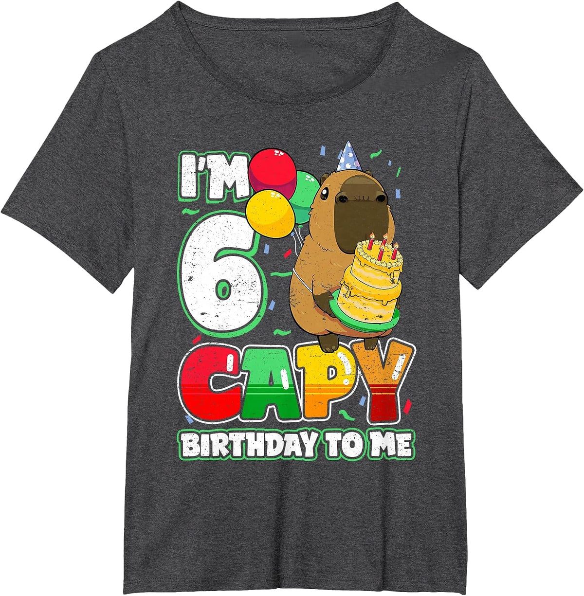 6 Years Old Capy Birthday to me 6th Birthday Capybara T-Shirt - Dark Heather Grey