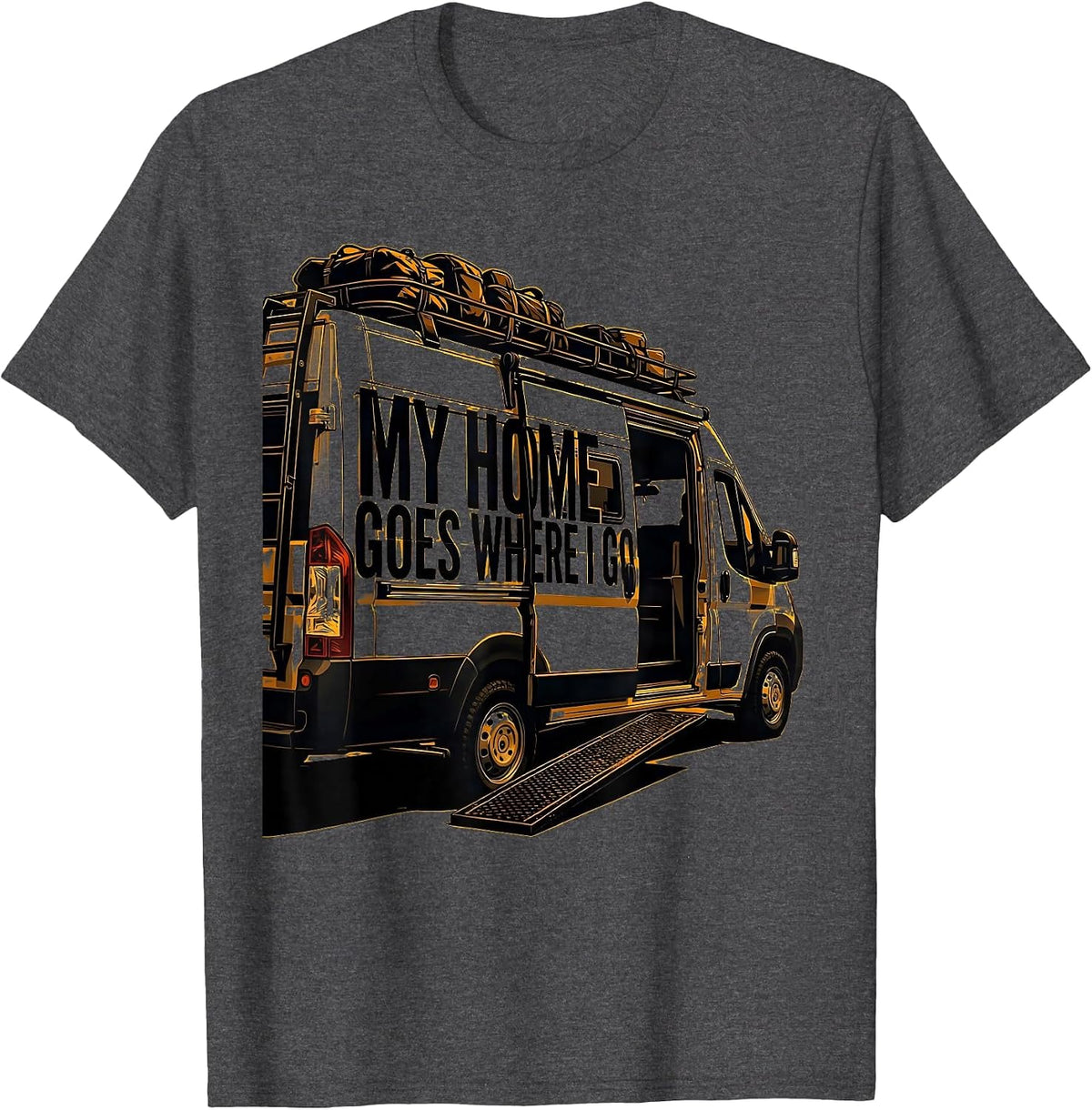 My Home Goes Where I Go Stencil Van Life Nomad Road Trip T-Shirt - Dark Heather Grey