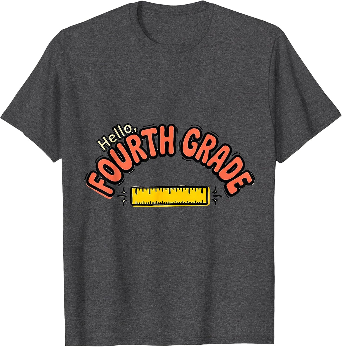 Men's Hello, Fourth Grade Playful Back To School Teacher Student T-Shirt - Dark Heather Grey