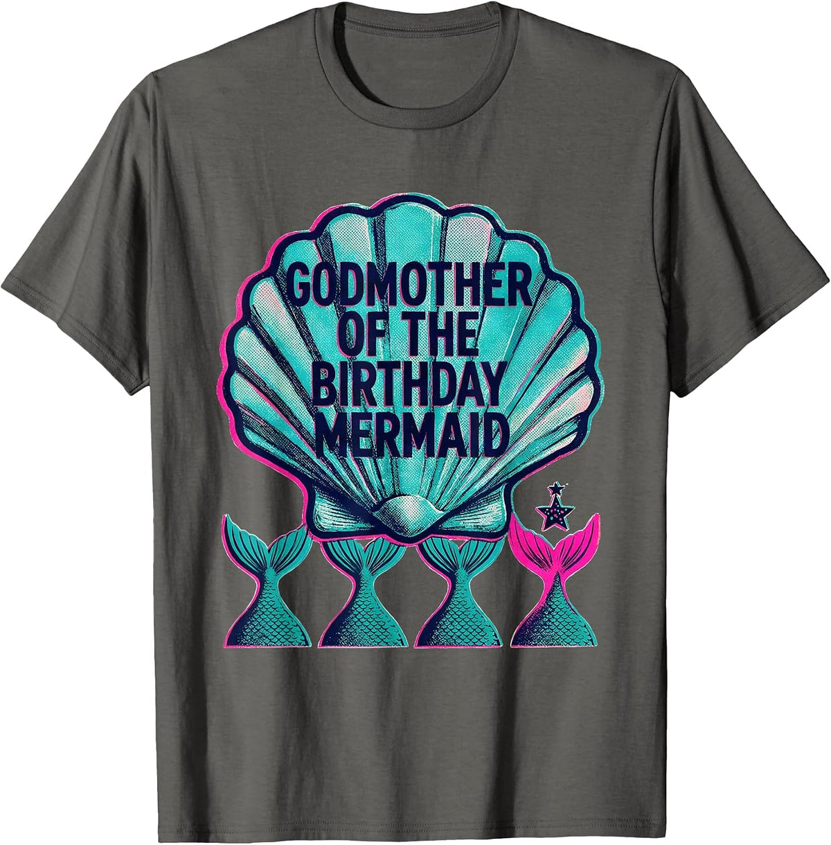 Men's Godmother Of The Birthday Mermaid Risograph Mermaid Squad T-Shirt - Asphalt Grey