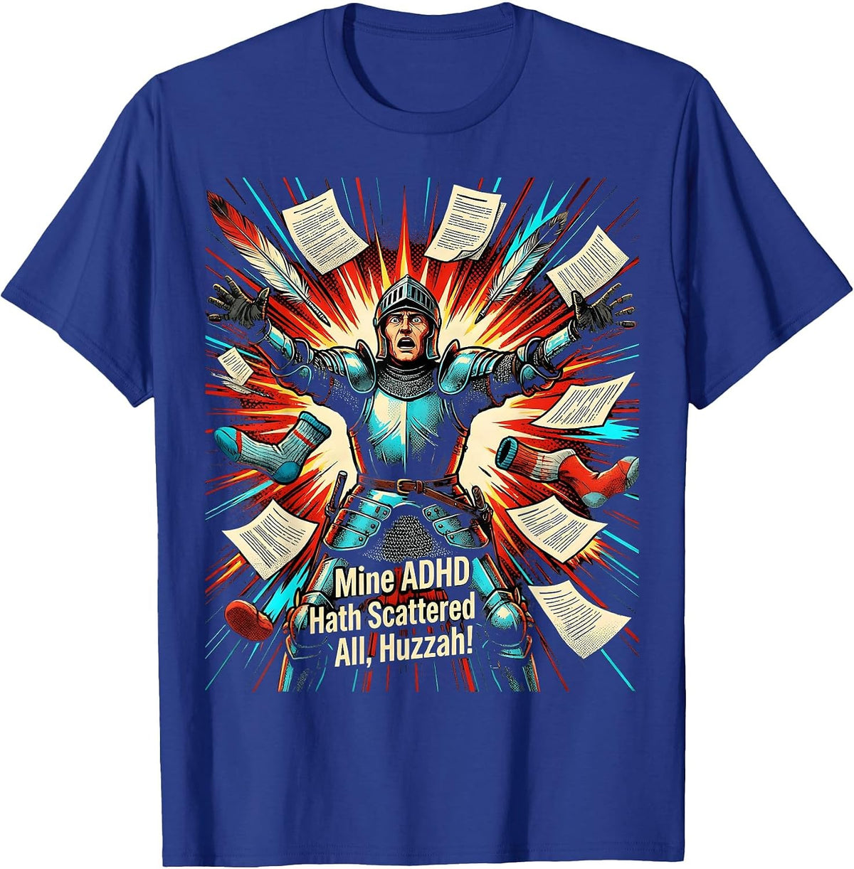 Mine ADHD Hath Scattered All Huzzah Pop Art Neurodivergent T-Shirt - Royal Blue