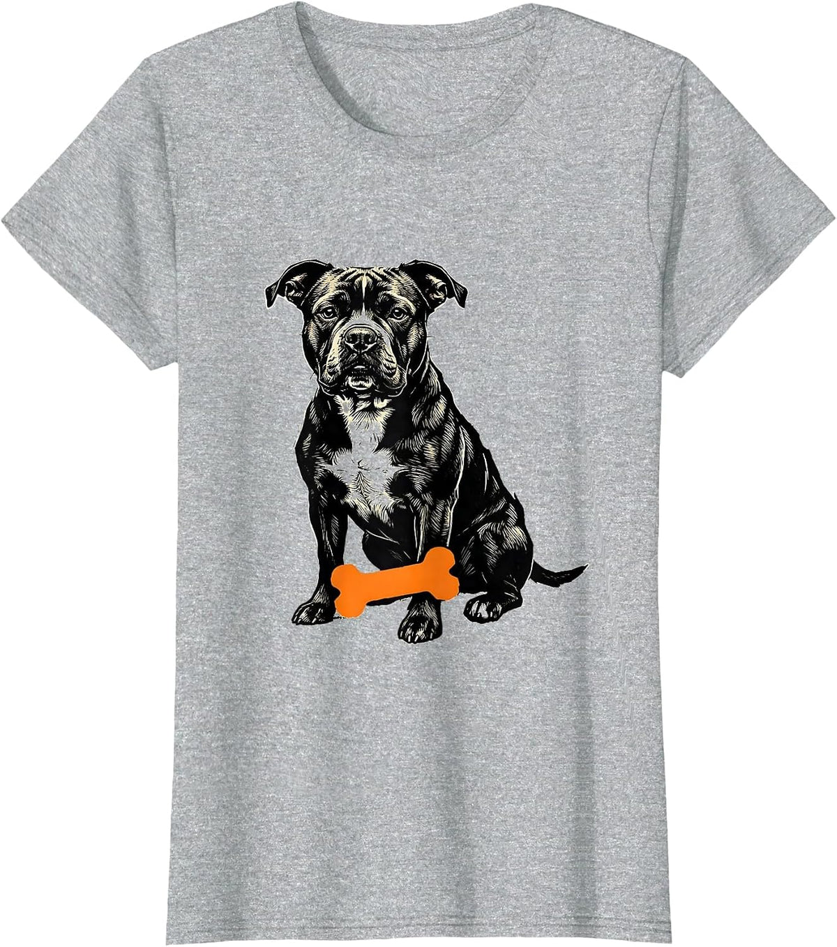 Women's Pitbull Ghost Pumpkin Linocut Dog Lover Halloween T-Shirt - Heather Grey