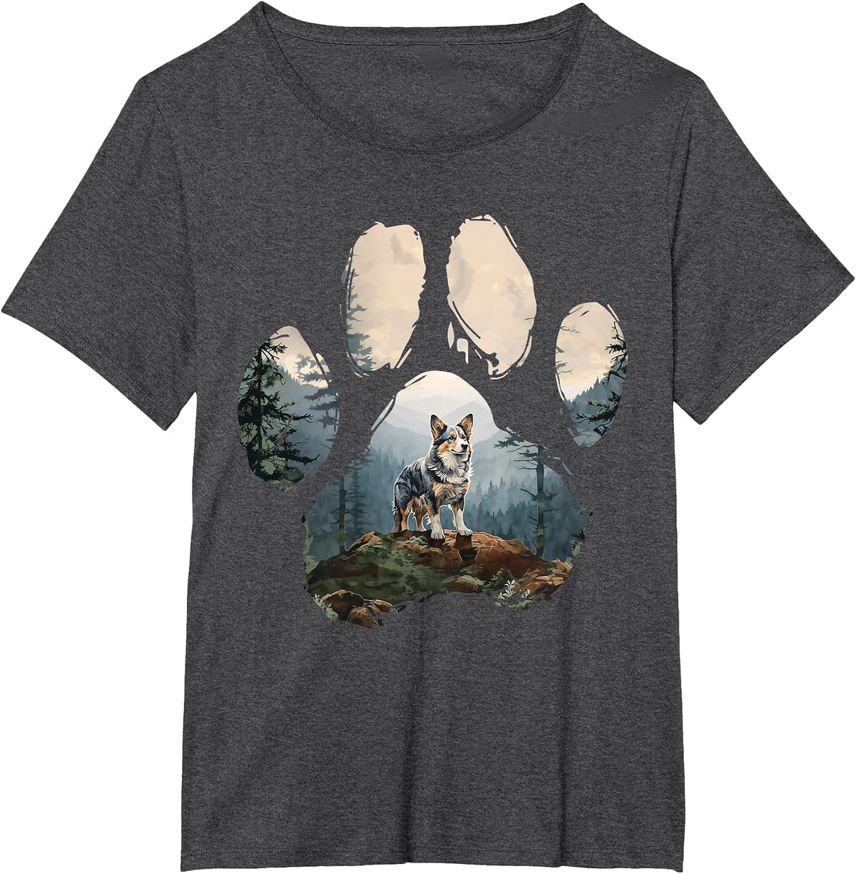 Blue Merle Corgi Mountain Paw Design Dog Mom Dad T-Shirt - Dark Heather Grey