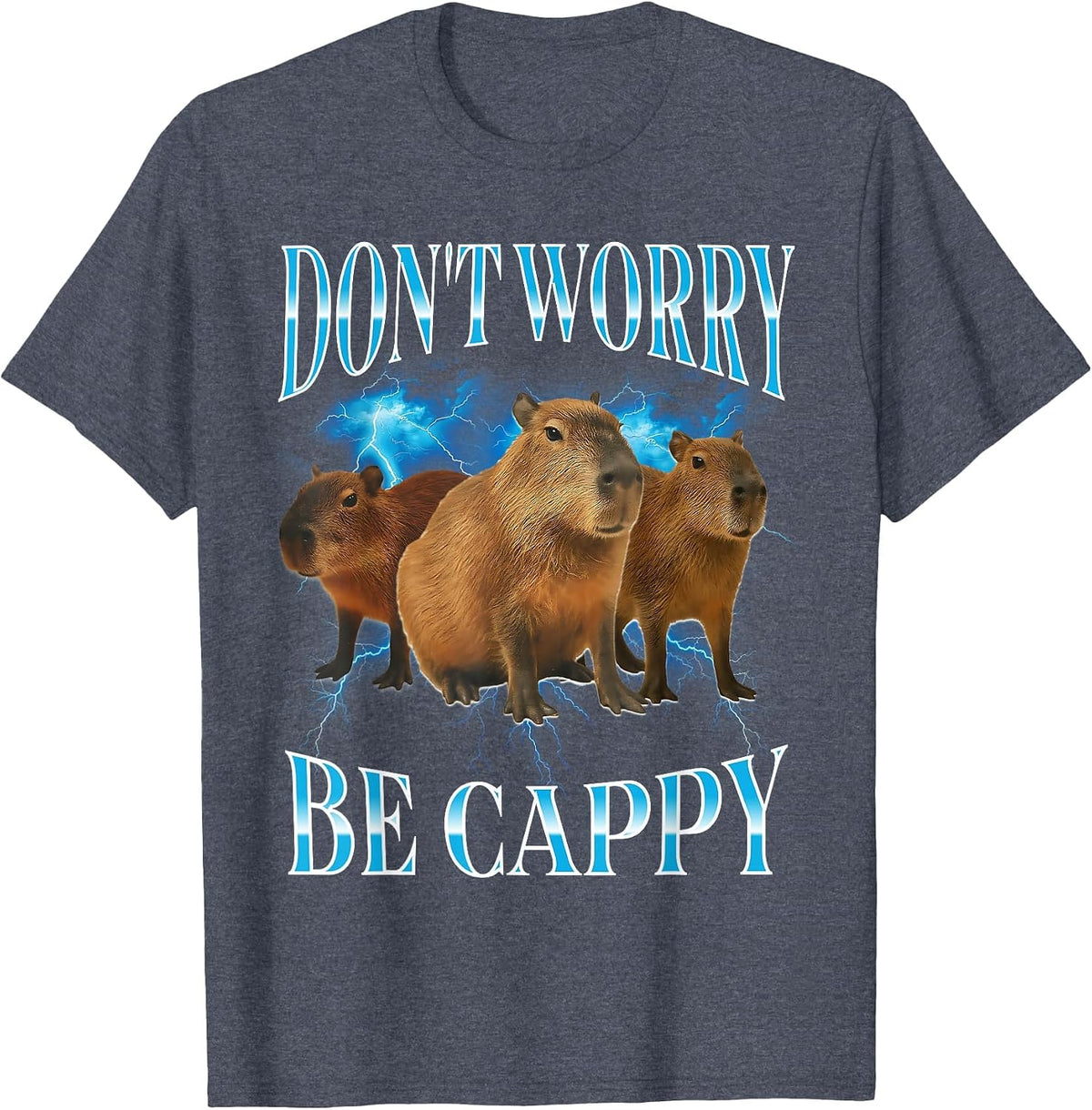 Capybara Don't Worry Be Cappy T-Shirt - Heather Blue