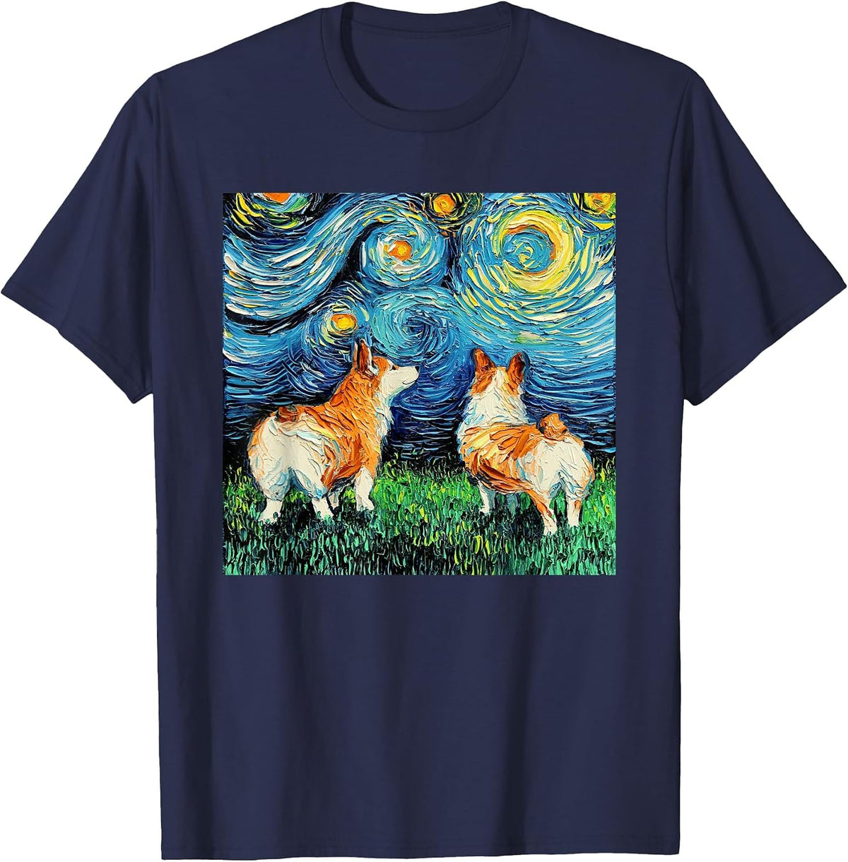 Pembroke Welsh Corgi Butt Starry Night Fluffy Dog Pup Cute T-Shirt - Navy Blue