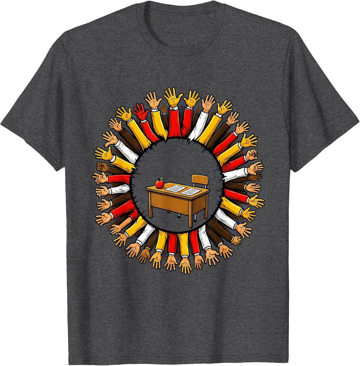 Substitute Teacher Wildly Raised Hands Classroom T-Shirt - Dark Heather Grey