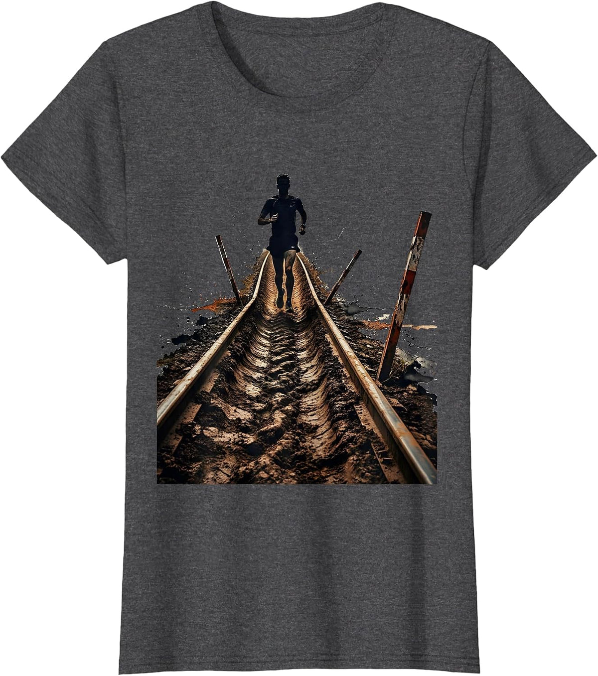 Women's Lone Runner Distressed Cross Country Running Humor T-Shirt - Dark Heather Grey