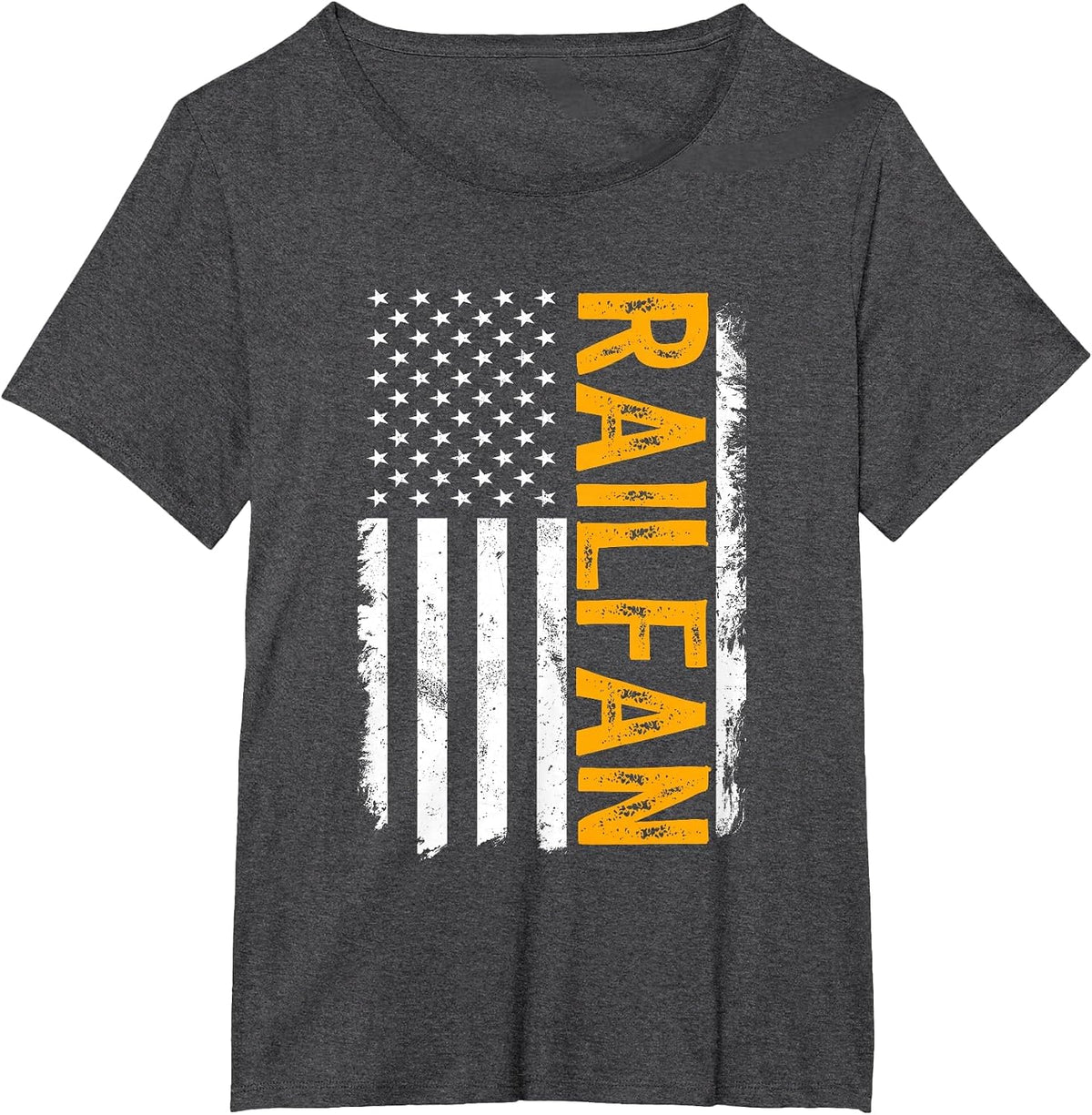 Railfan American Flag, Train Buff, Rail Buff, Trainspotter T-Shirt - Dark Heather Grey